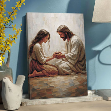 Jesus and Woman Prayer Canvas, Christian Wall Art, Inspirational Faith Based Religious Decor