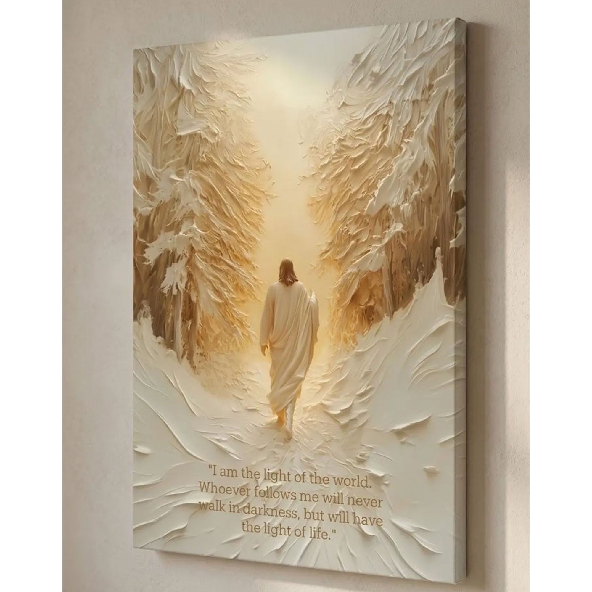 Jesus Walks the Path to the Light Canvas Print, Inspirational Christian Wall Art, Biblical Faith Home Decor