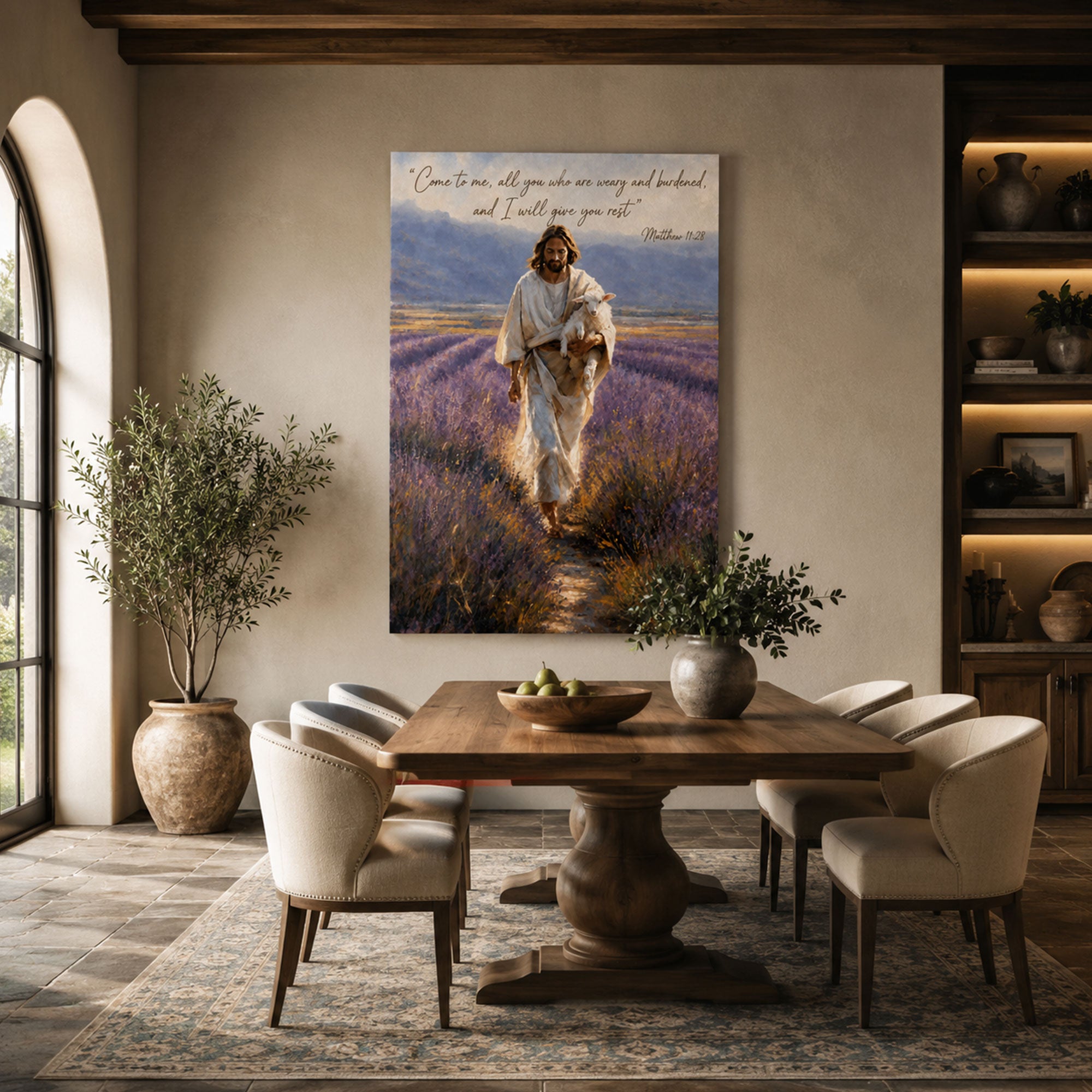 Come to Me All Who Are Weary Canvas Print, Jesus Carrying Lamb Christian Wall Art, Matthew 11 28 Faith Decor