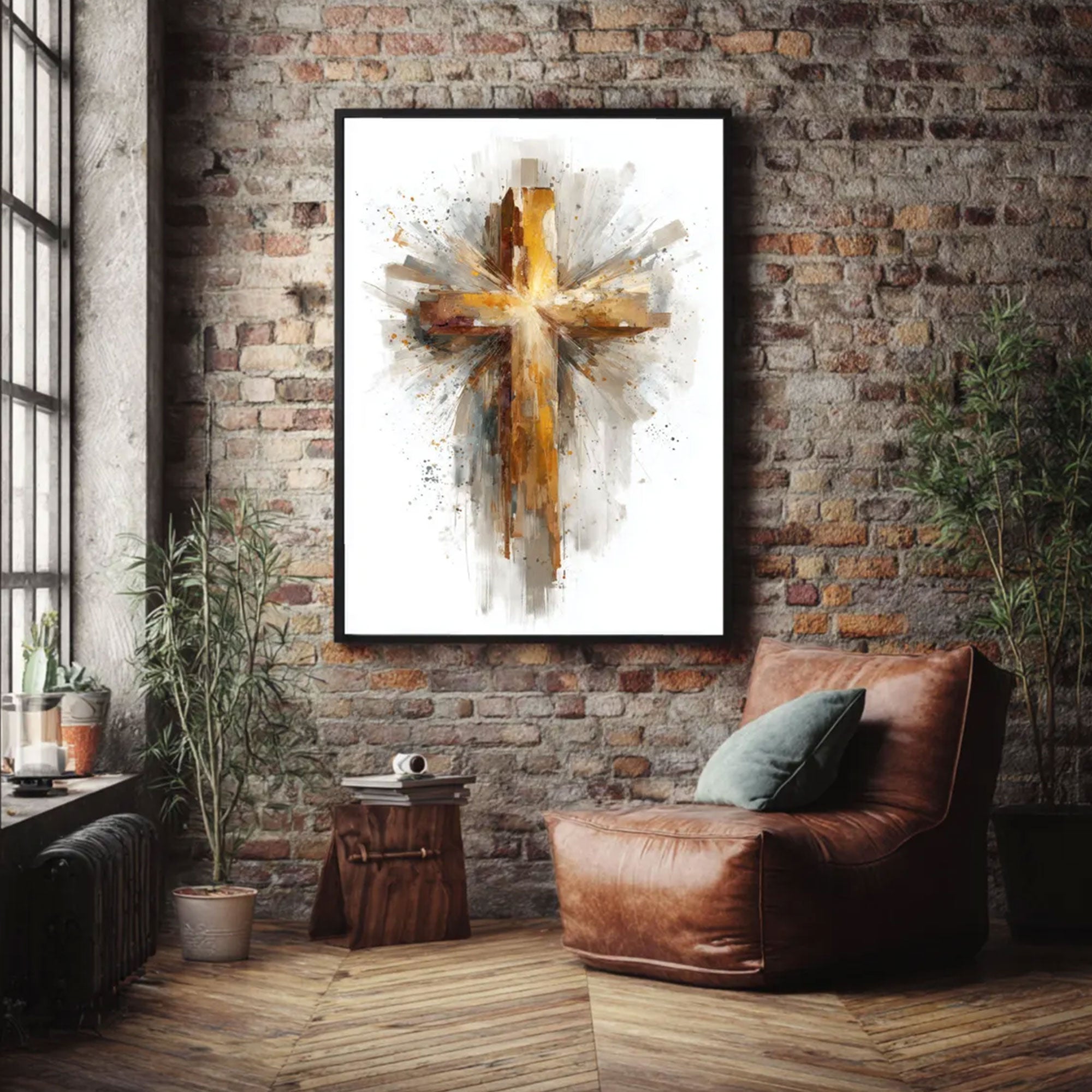 Abstract Cross Canvas Print, Large Christian Wall Art, Oversized Statement Piece, Modern Faith Home Decor, Ready to Hang Inspirational Gift