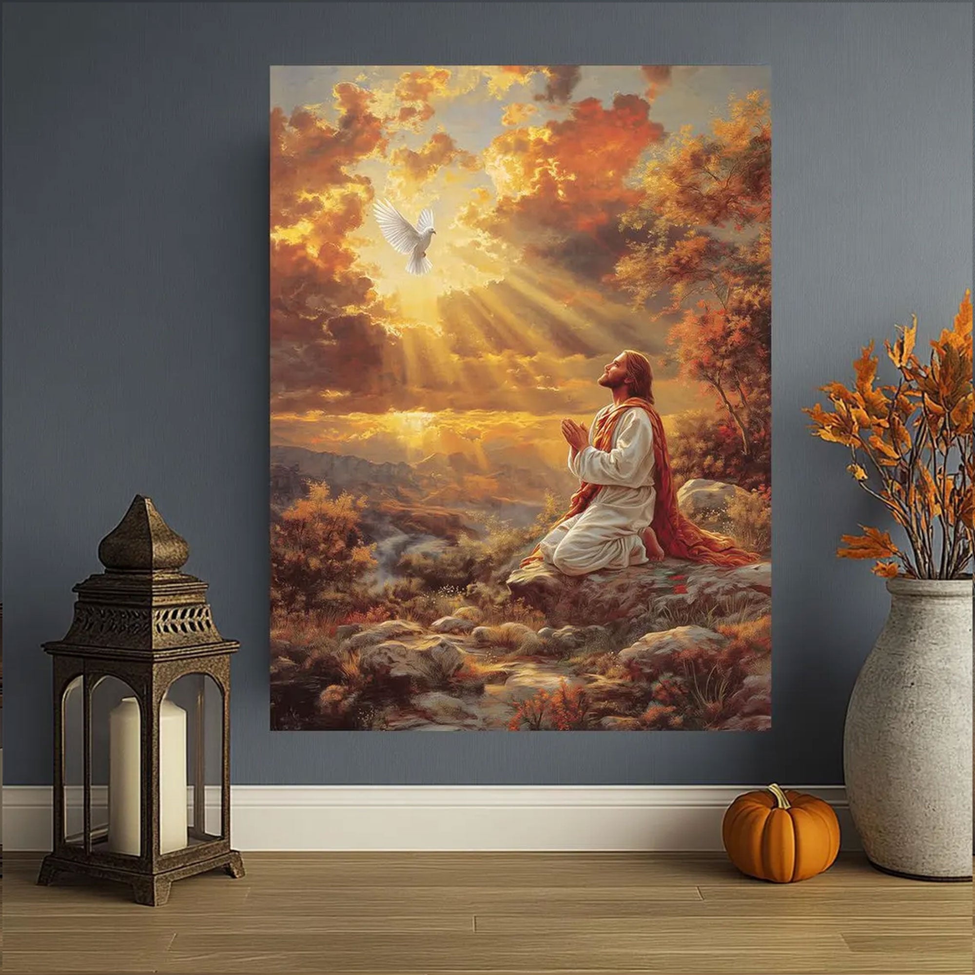 Jesus Praying Canvas Print, Christian Wall Art, Religious Faith Home Decoration Gift