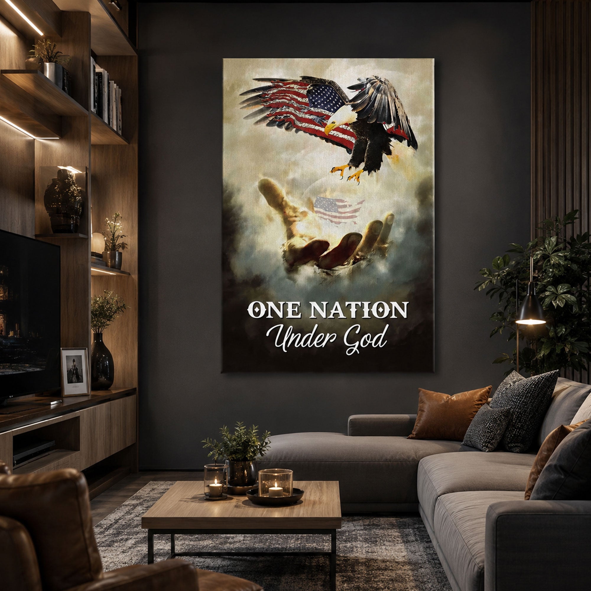 One Nation Under God Canvas Print, Patriotic Christian Wall Art, American Faith Decor, Inspirational Scripture Artwork