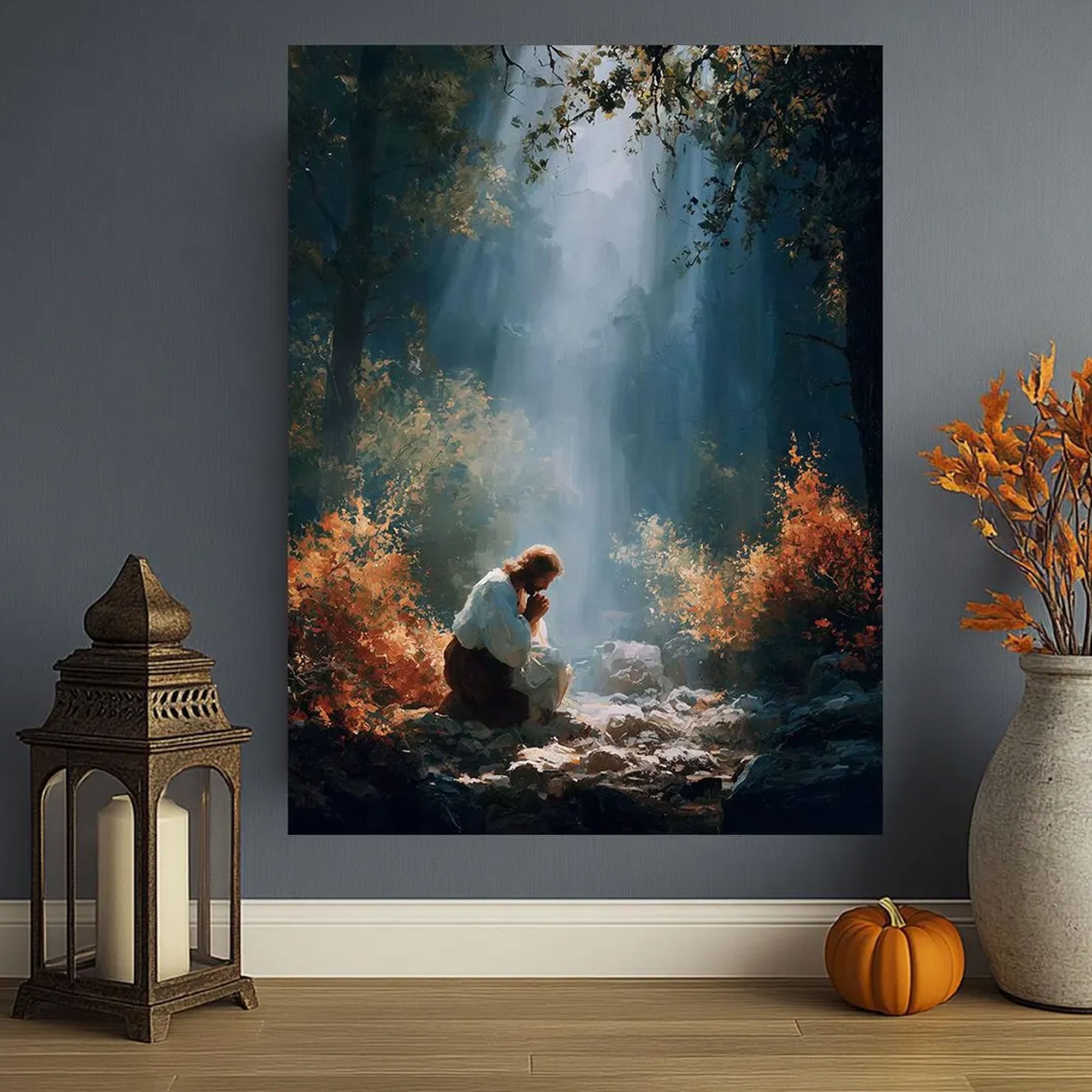 Jesus Praying in the Garden Canvas Print, Christian Prayer Wall Art, Spiritual Faith Painting, Gethsemane Religious Decor