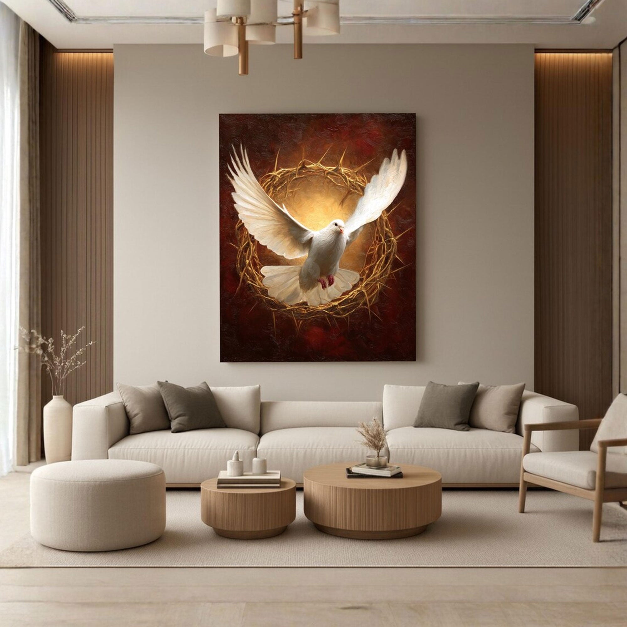 White Dove Canvas Wall Art, Symbol of Peace and Spiritual Faith, Elegant Christian Home Decor for Living Room, Prayer Room or Bedroom