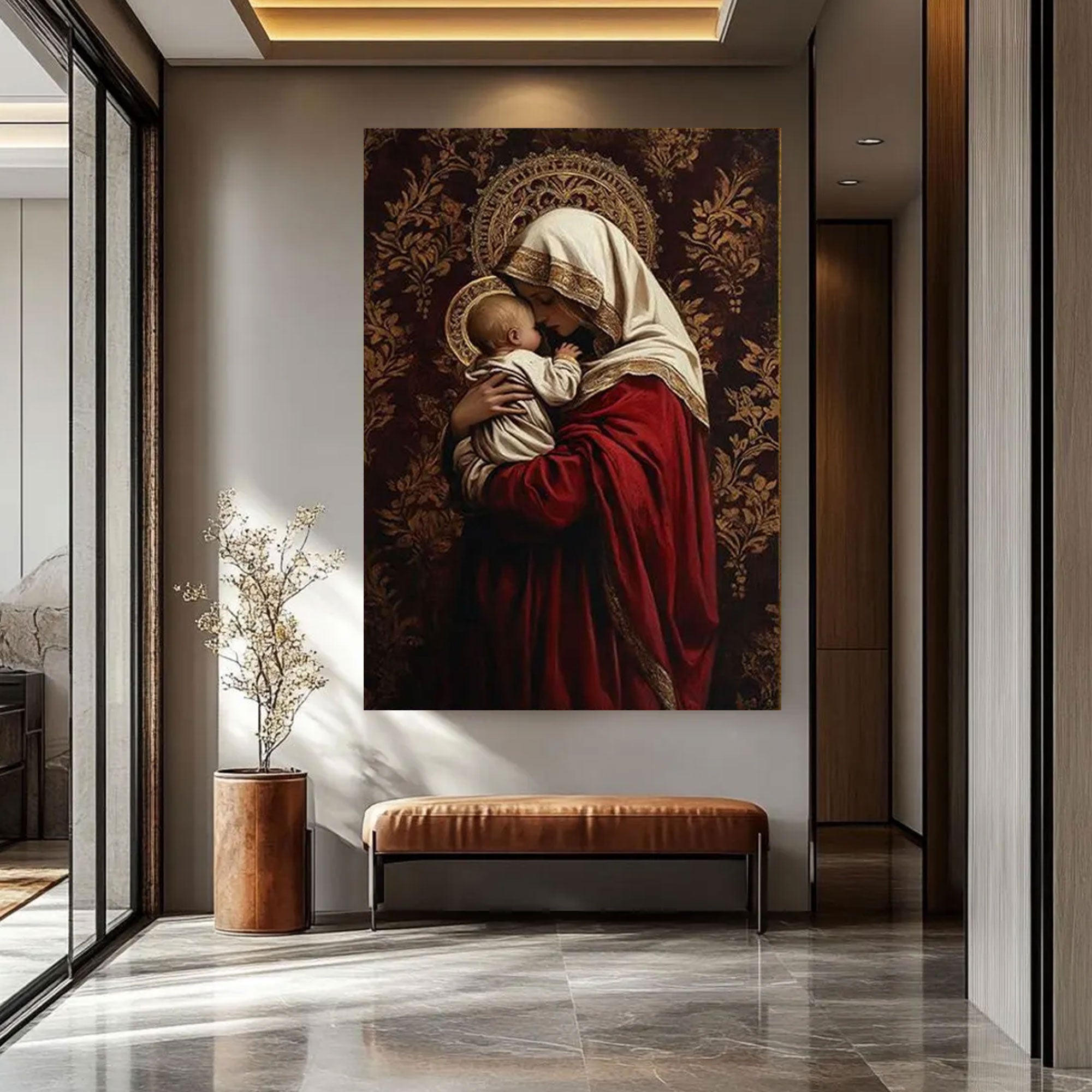 Virgin Mary and Child Canvas Wall Art, Sacred Catholic Decor, Mother Mary Religious Artwork