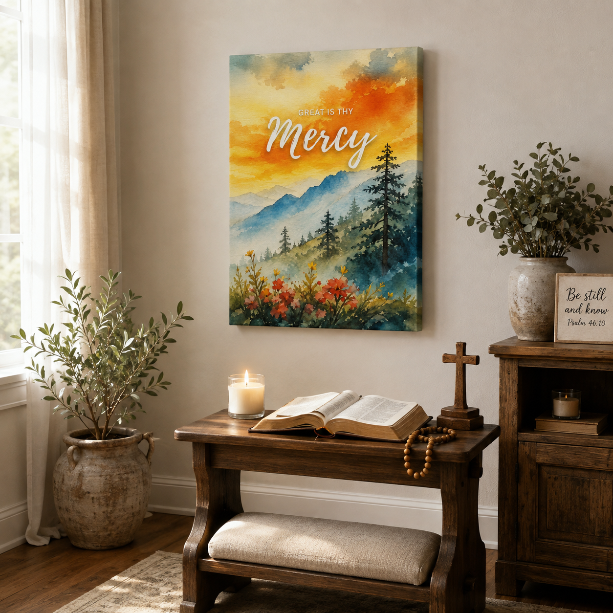 His Love Endures Scripture Canvas Print - Inspirational Nature Art