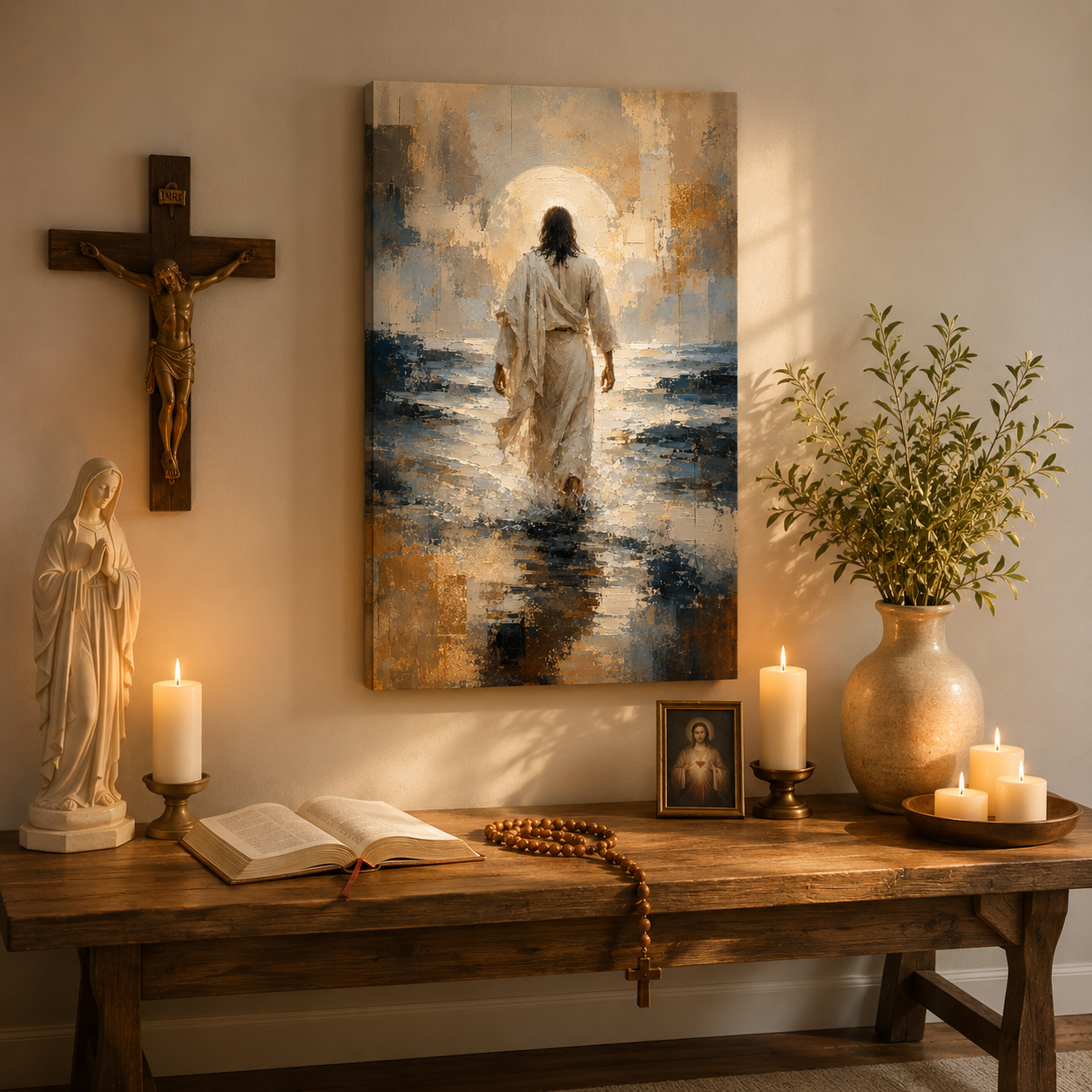 Jesus Walking on Water Canvas Print, Matthew 14:29 Faith Over Fear, Christian Catholic Home Decor