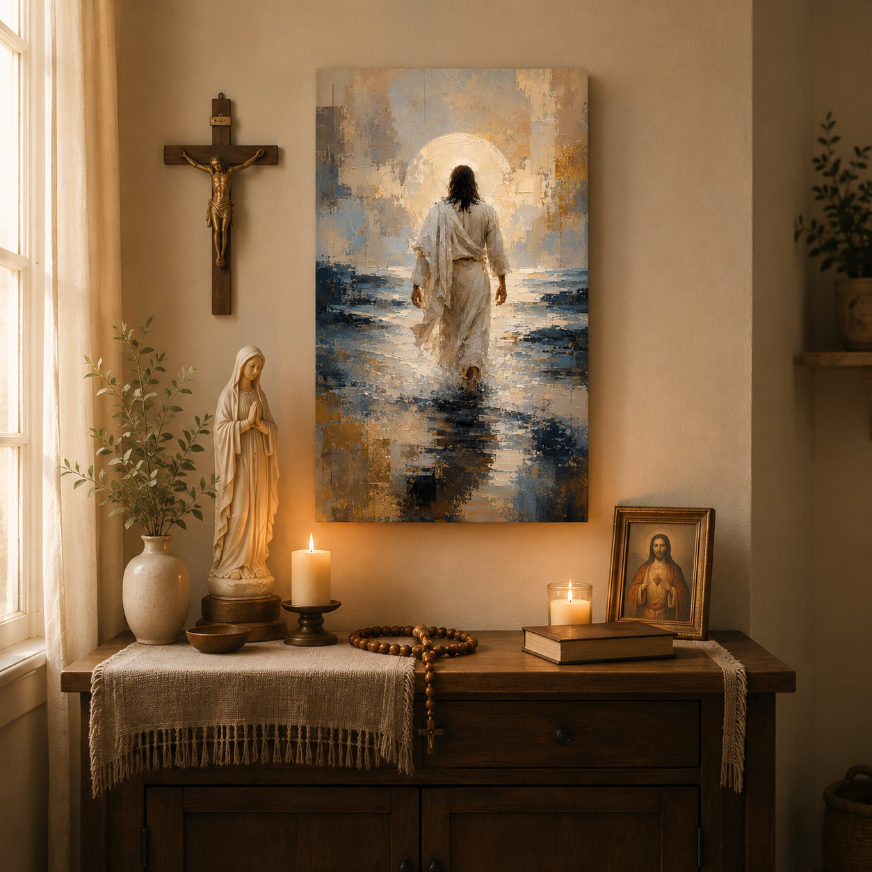 Jesus Walking on Water Canvas Print, Matthew 14:29 Faith Over Fear, Christian Catholic Home Decor