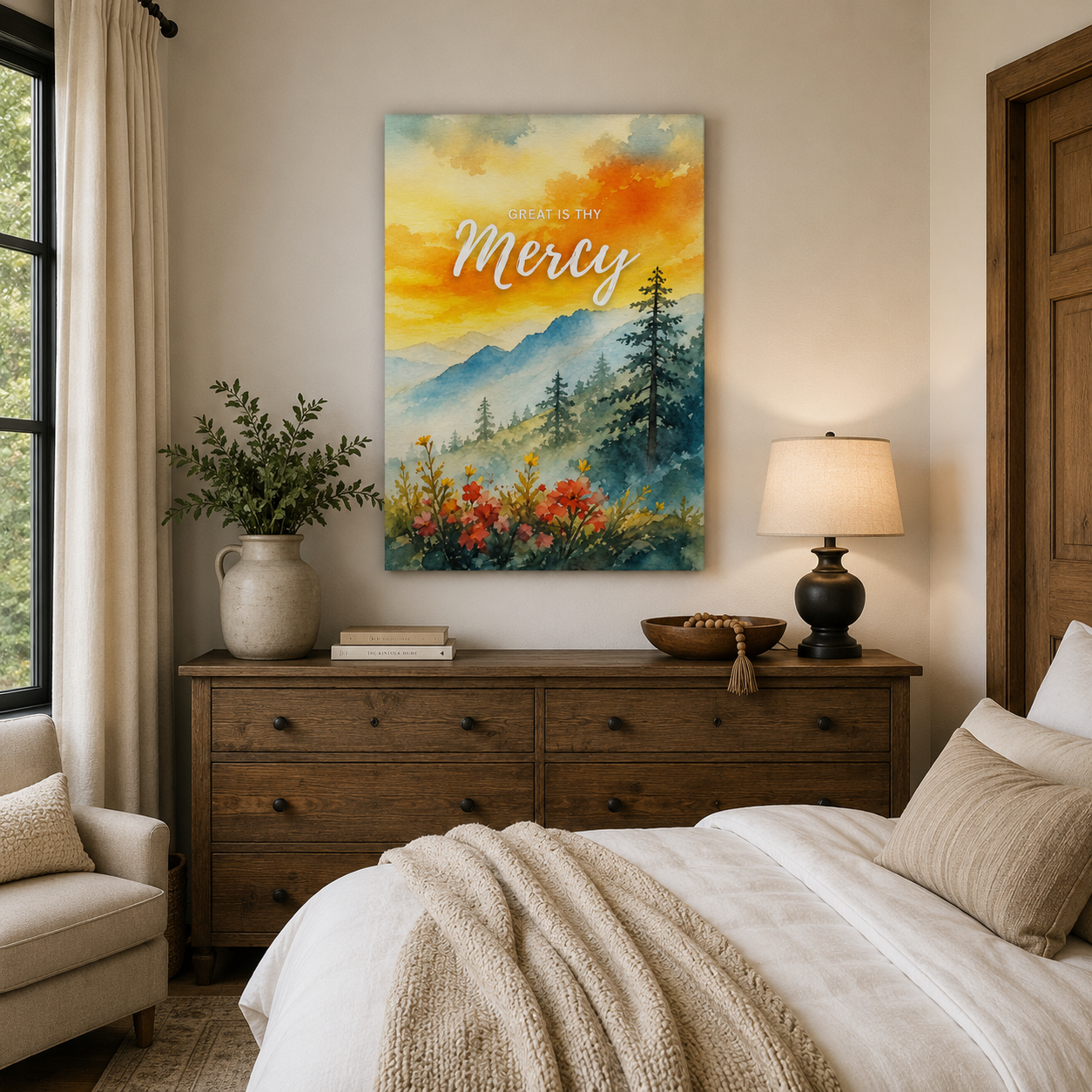 His Love Endures Scripture Canvas Print - Inspirational Nature Art