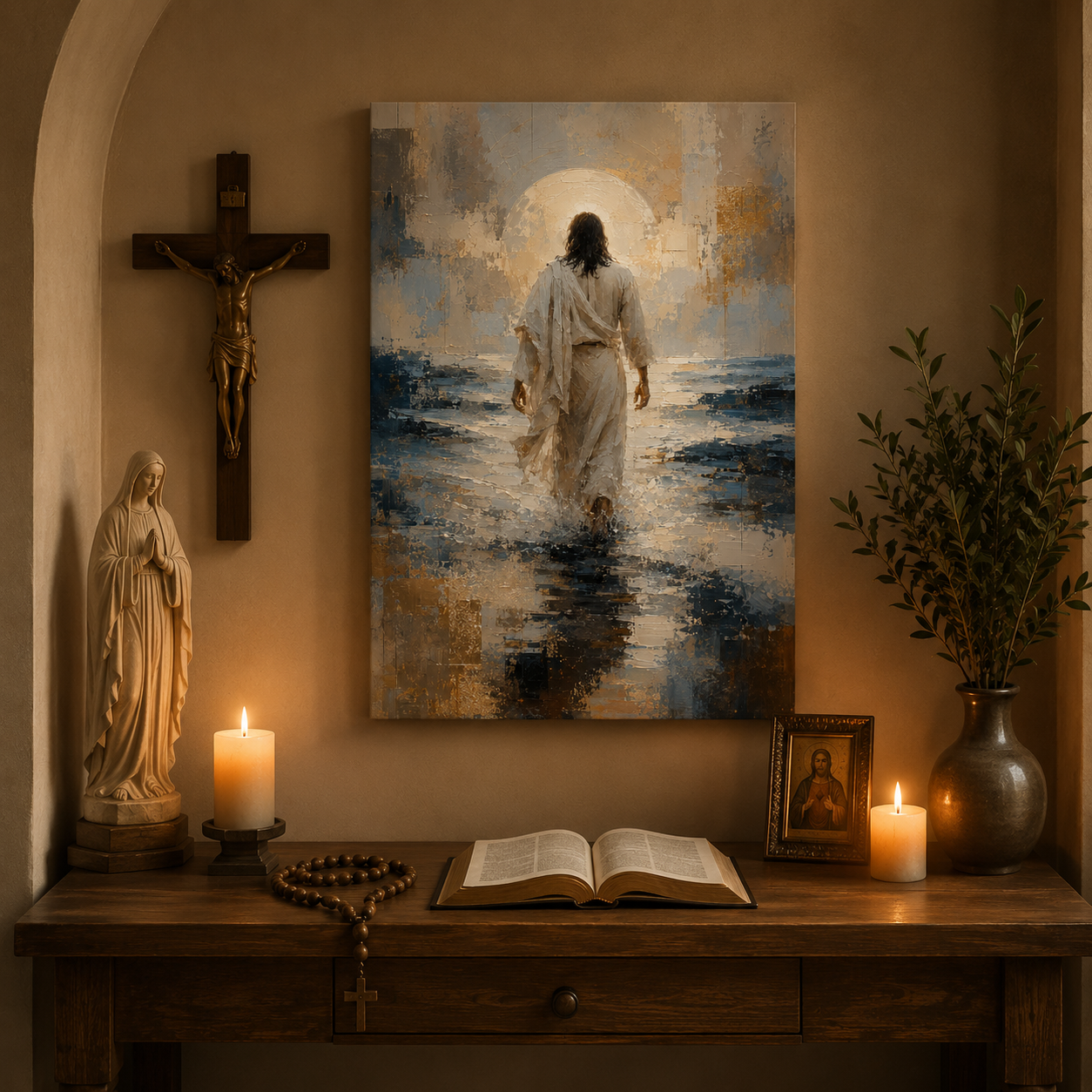 Jesus Walking on Water Canvas Print, Matthew 14:29 Faith Over Fear, Christian Catholic Home Decor