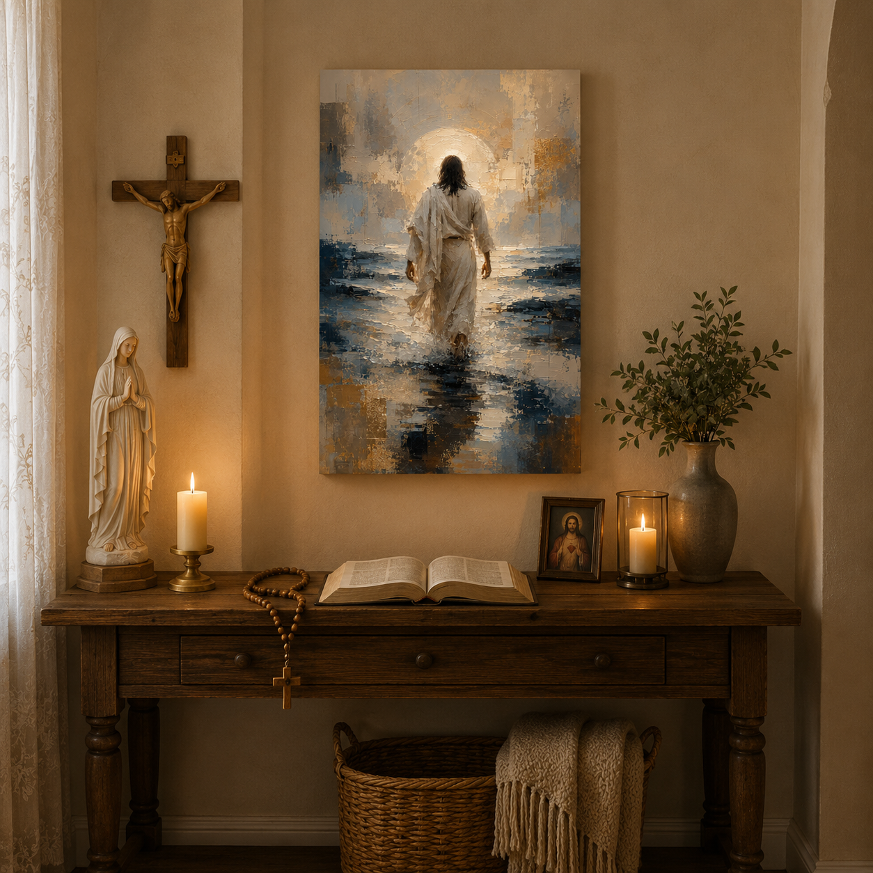 Jesus Walking on Water Canvas Print, Matthew 14:29 Faith Over Fear, Christian Catholic Home Decor