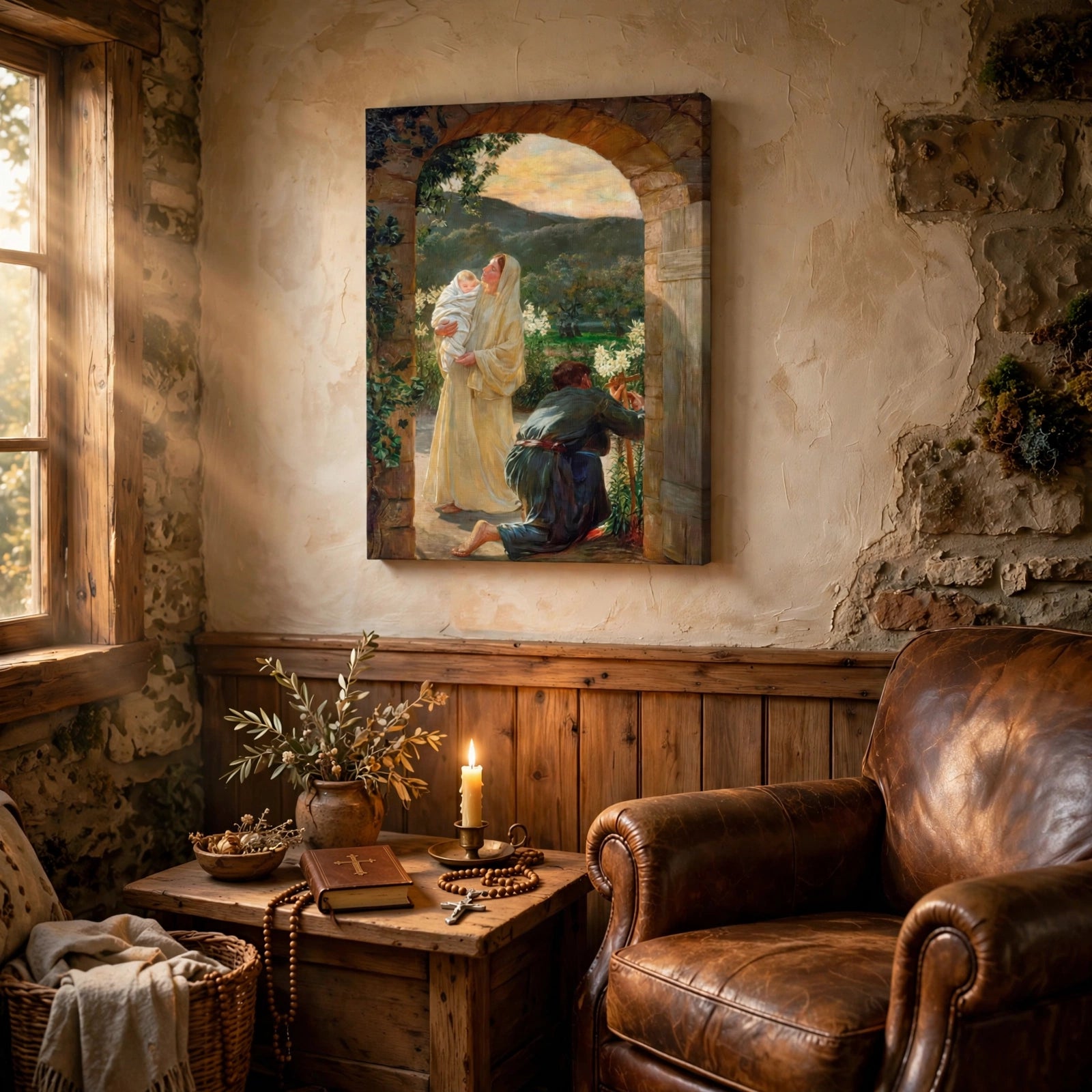 Holy Family in Nazareth Canvas Print, Virgin Mary Child Jesus and Saint Joseph, Catholic Home Decor