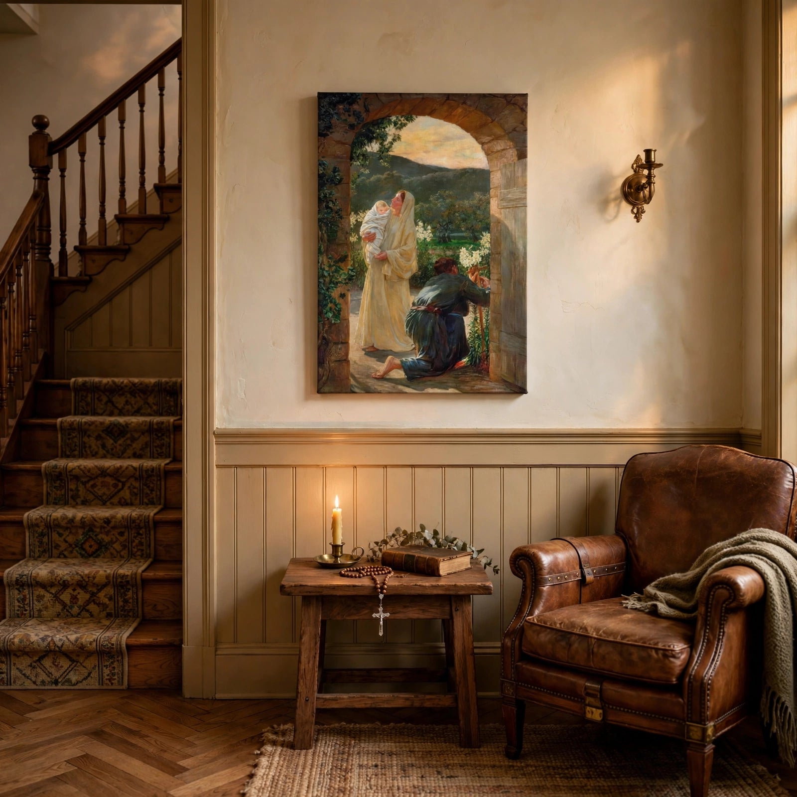 Holy Family in Nazareth Canvas Print, Virgin Mary Child Jesus and Saint Joseph, Catholic Home Decor