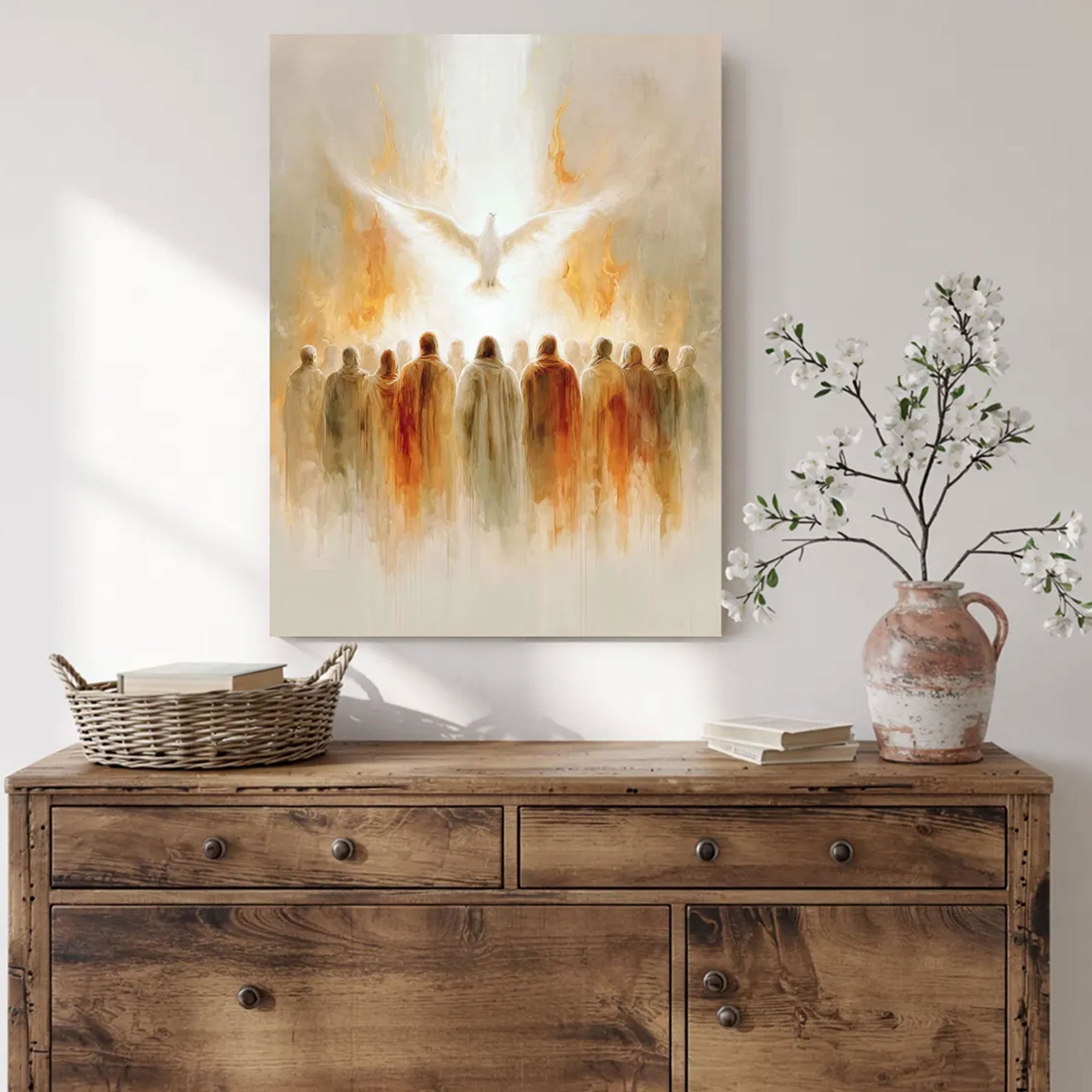 Pentecost Holy Spirit Canvas Print, Dove Descending Upon the Apostles, Christian Faith Wall Art, Biblical Religious Decor