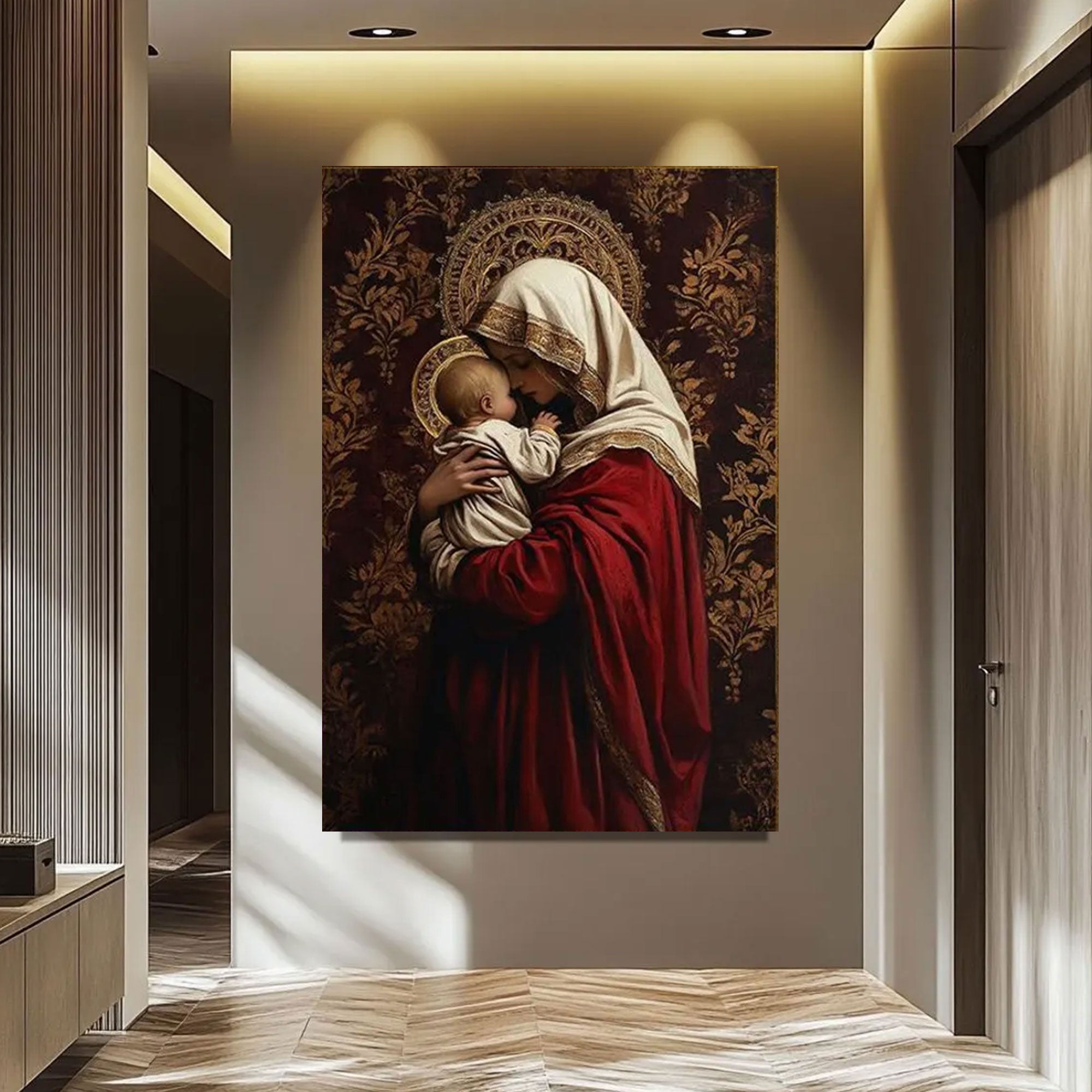 Virgin Mary and Child Canvas Wall Art, Sacred Catholic Decor, Mother Mary Religious Artwork