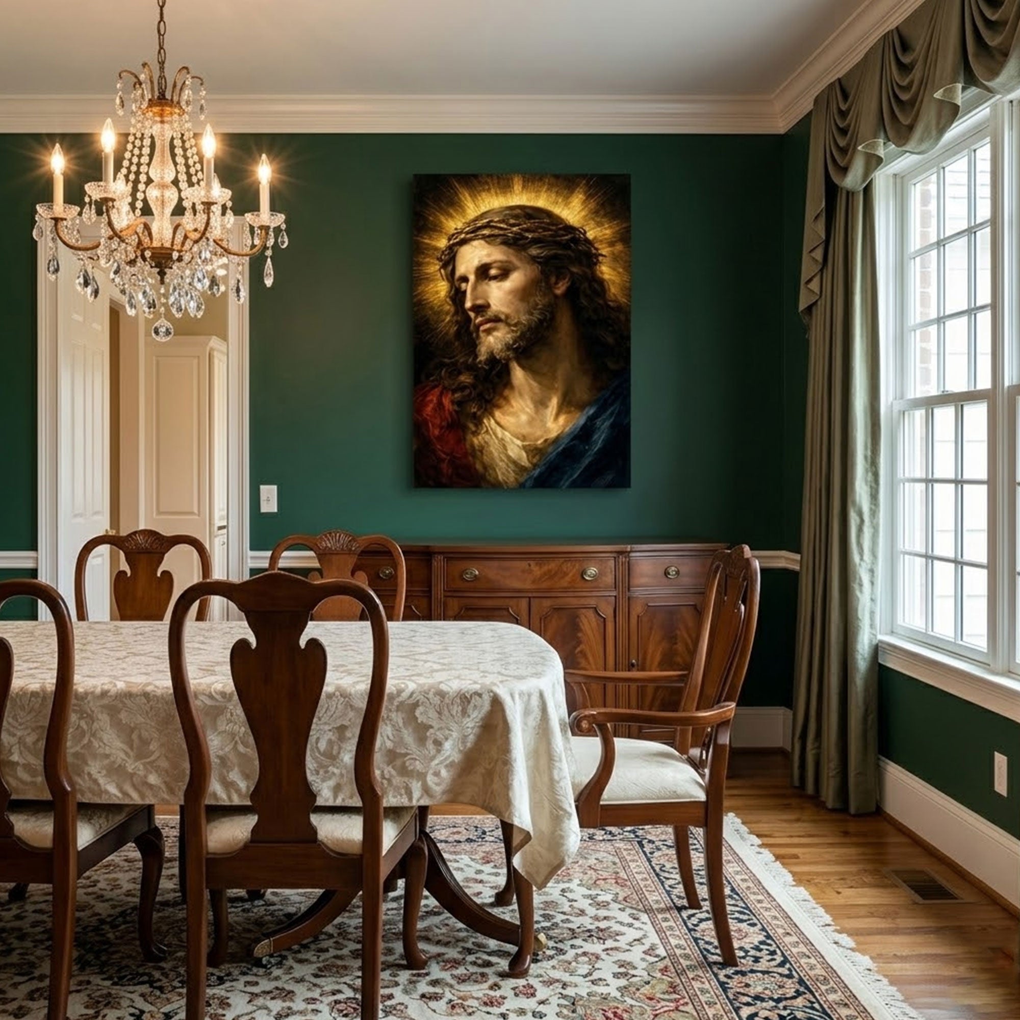 Jesus Christ Crown of Thorns Portrait Canvas Print, Sacred Christian Wall Art, Classical Religious Faith Decor