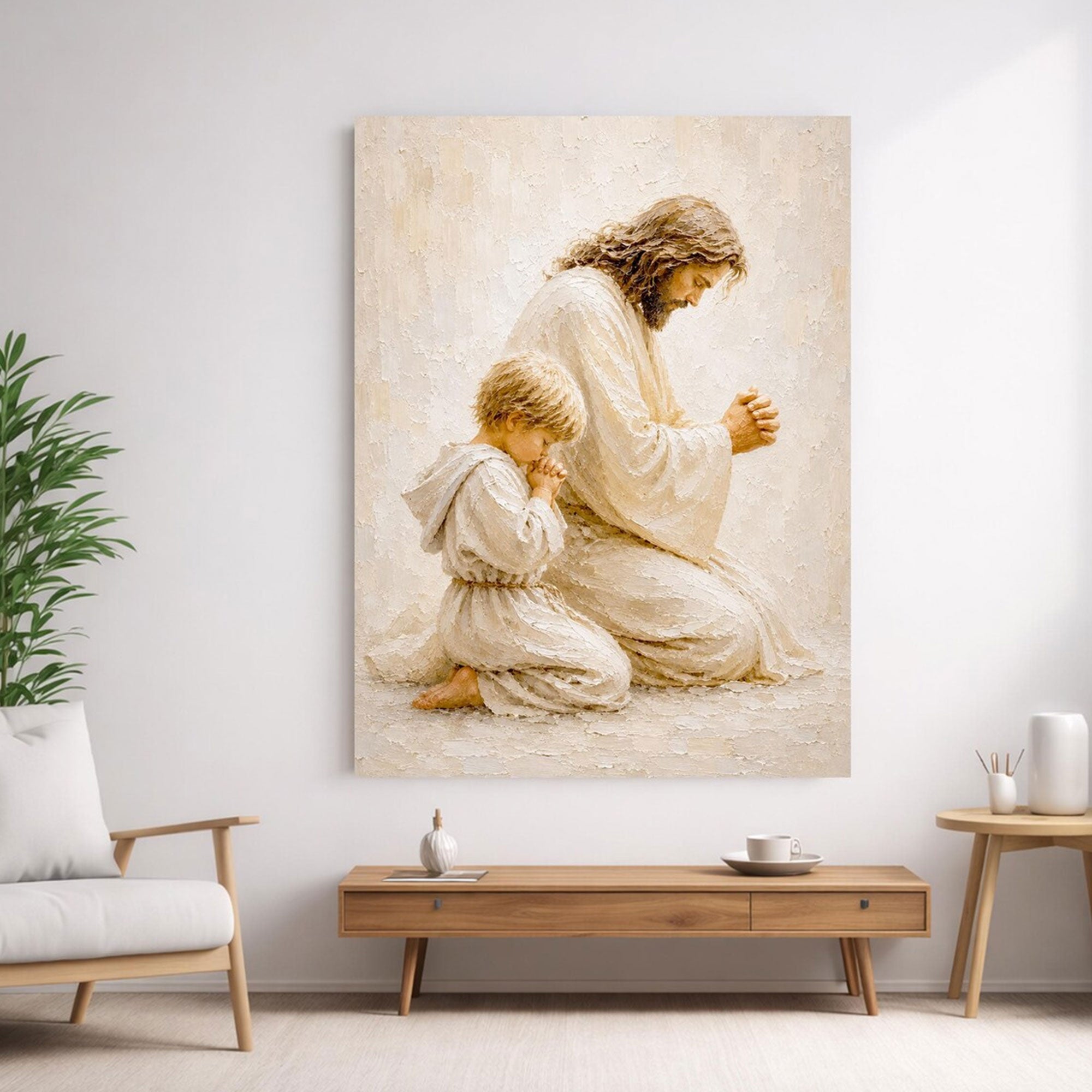 Jesus Praying With Child Canvas Print, Christian Family Prayer Wall Art, Peaceful Faith Home Decor