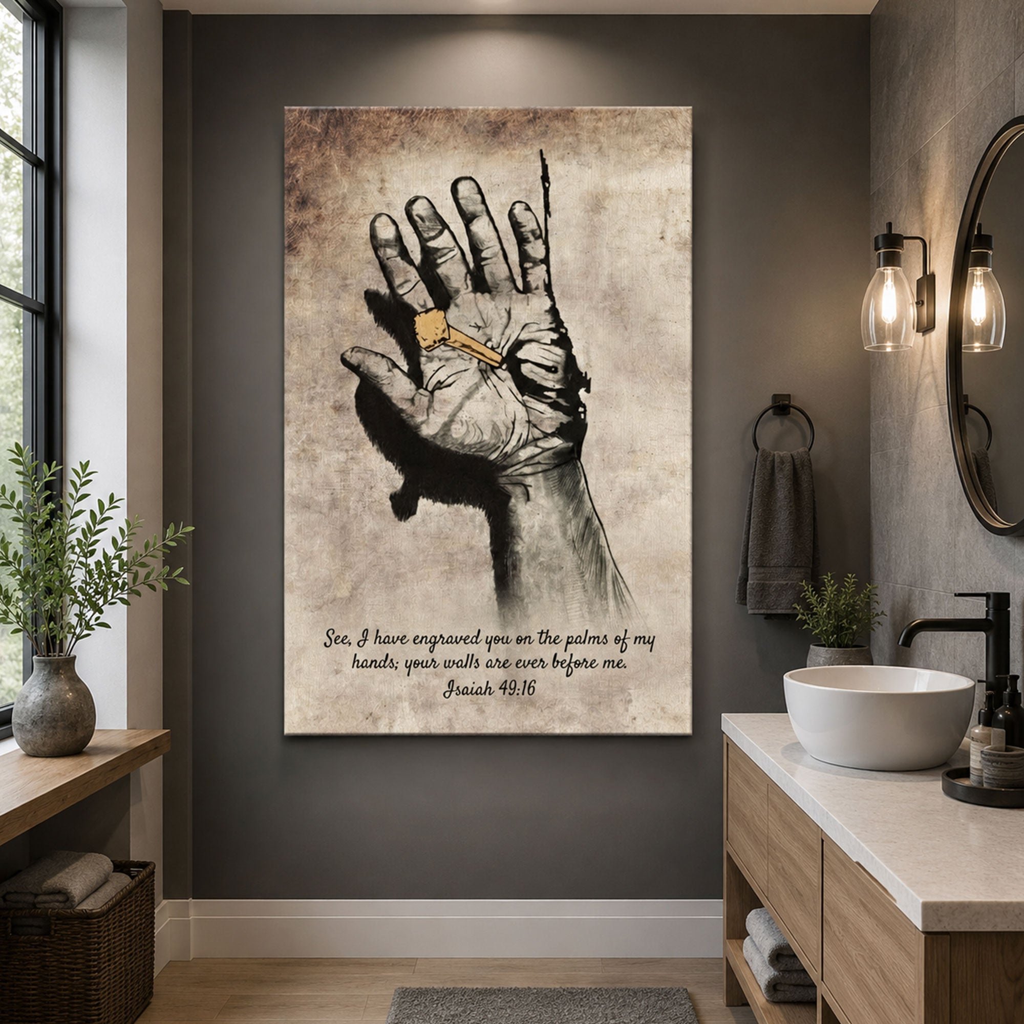 Isaiah 49:16 Canvas Print, “I Have Engraved You on the Palms of My Hands” Christian Wall Art, Scripture Faith Decor