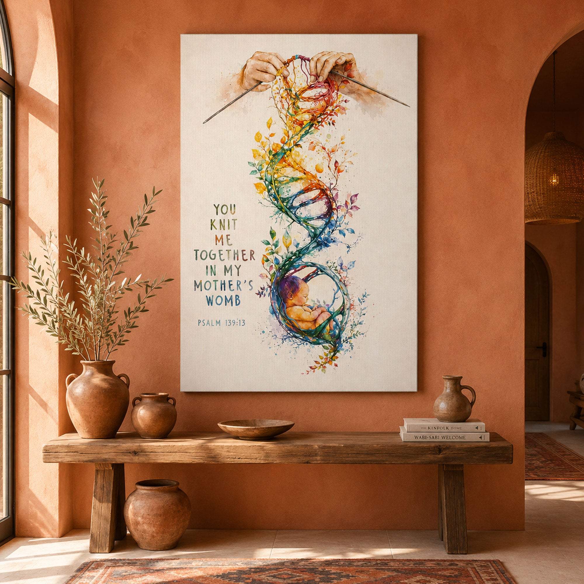 “You Knit Me Together in My Mother’s Womb” Psalm Canvas Print, Christian Scripture Wall Art, Faith Inspired Nursery Decor