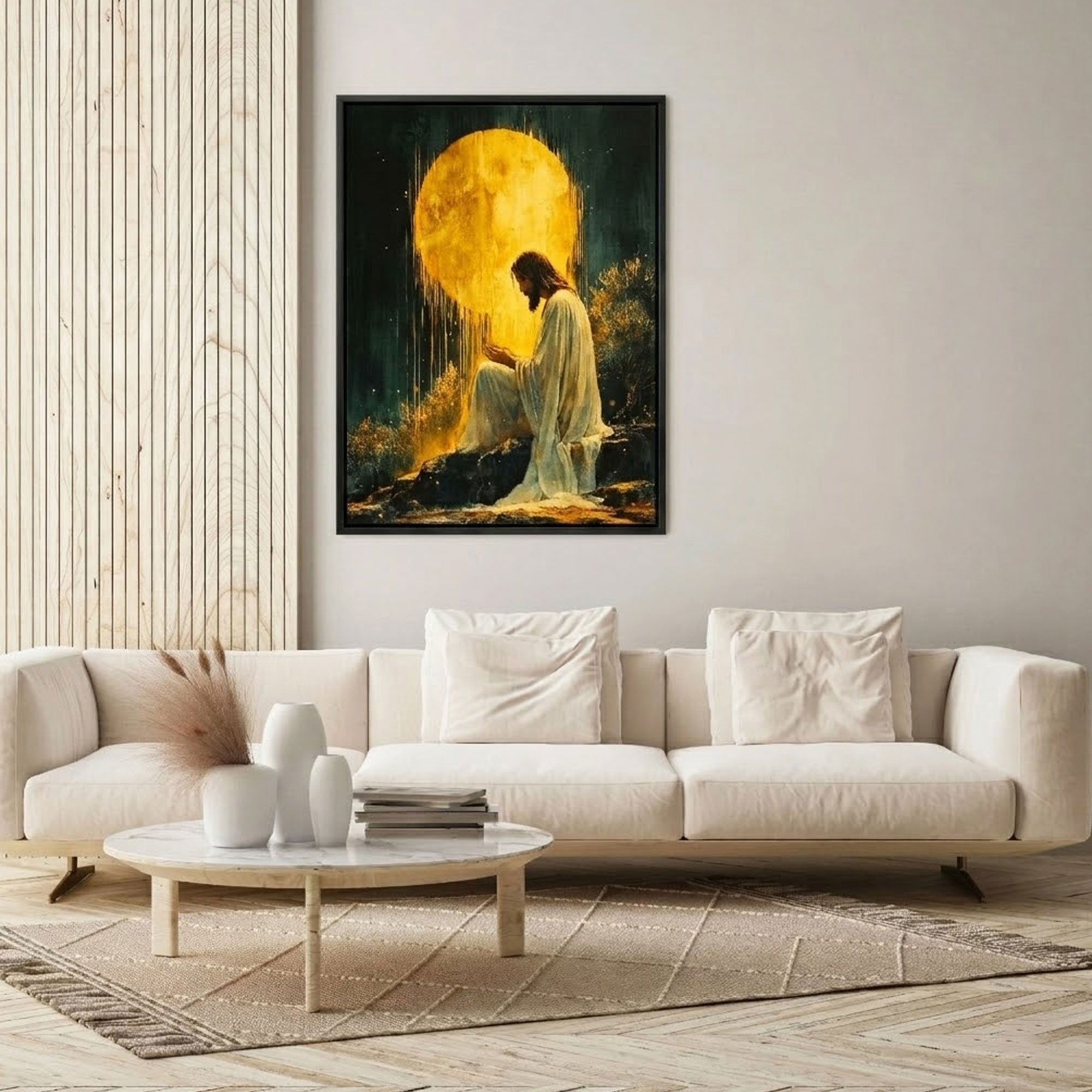 Jesus in the Garden of Gethsemane Canvas Print, Praying Christ Wall Art, Divine Light Christian Decor,