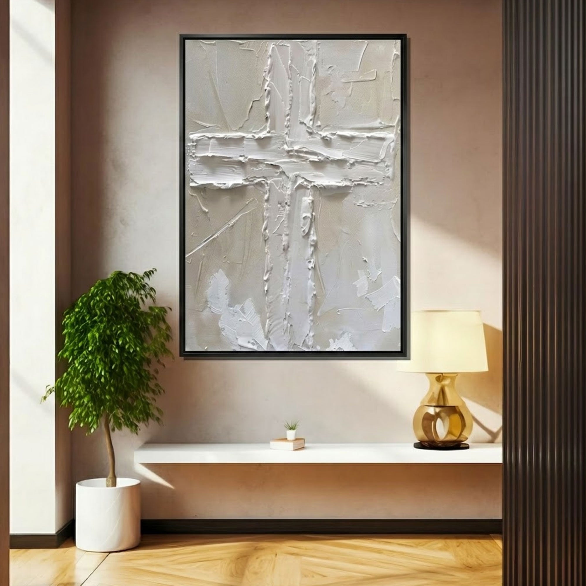 Minimalist White Cross Canvas Print, Modern Catholic Christian Wall Art, Symbol of Faith and Redemption, Sacred Religious Decor, Inspirational Spiritual Gift