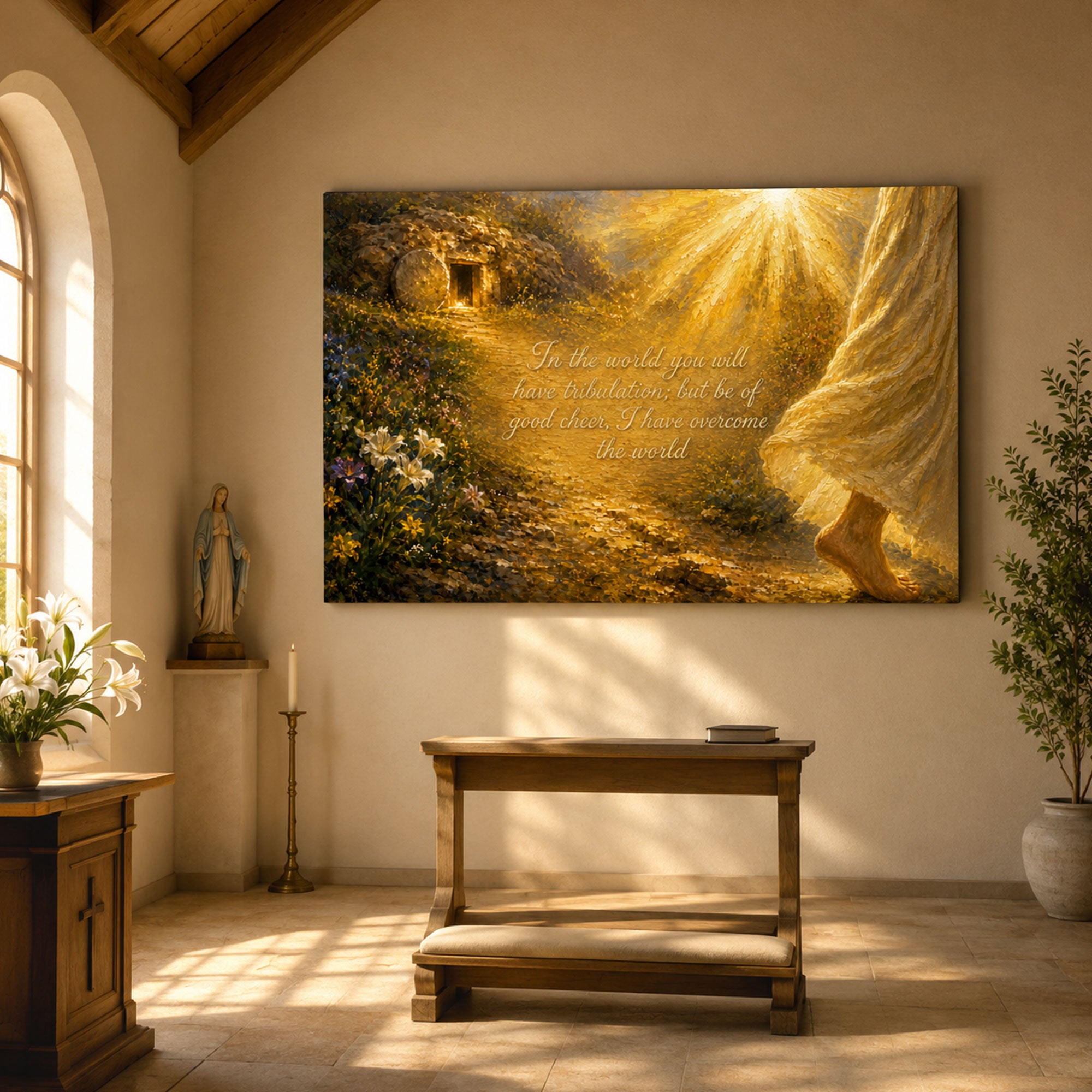 Impasto Jesus Resurrection Canvas Print, Inspirational Christian Scripture Wall Art, Golden Light Faith Decor