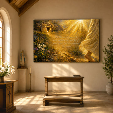 Impasto Jesus Resurrection Canvas Print, Inspirational Christian Scripture Wall Art, Golden Light Faith Decor