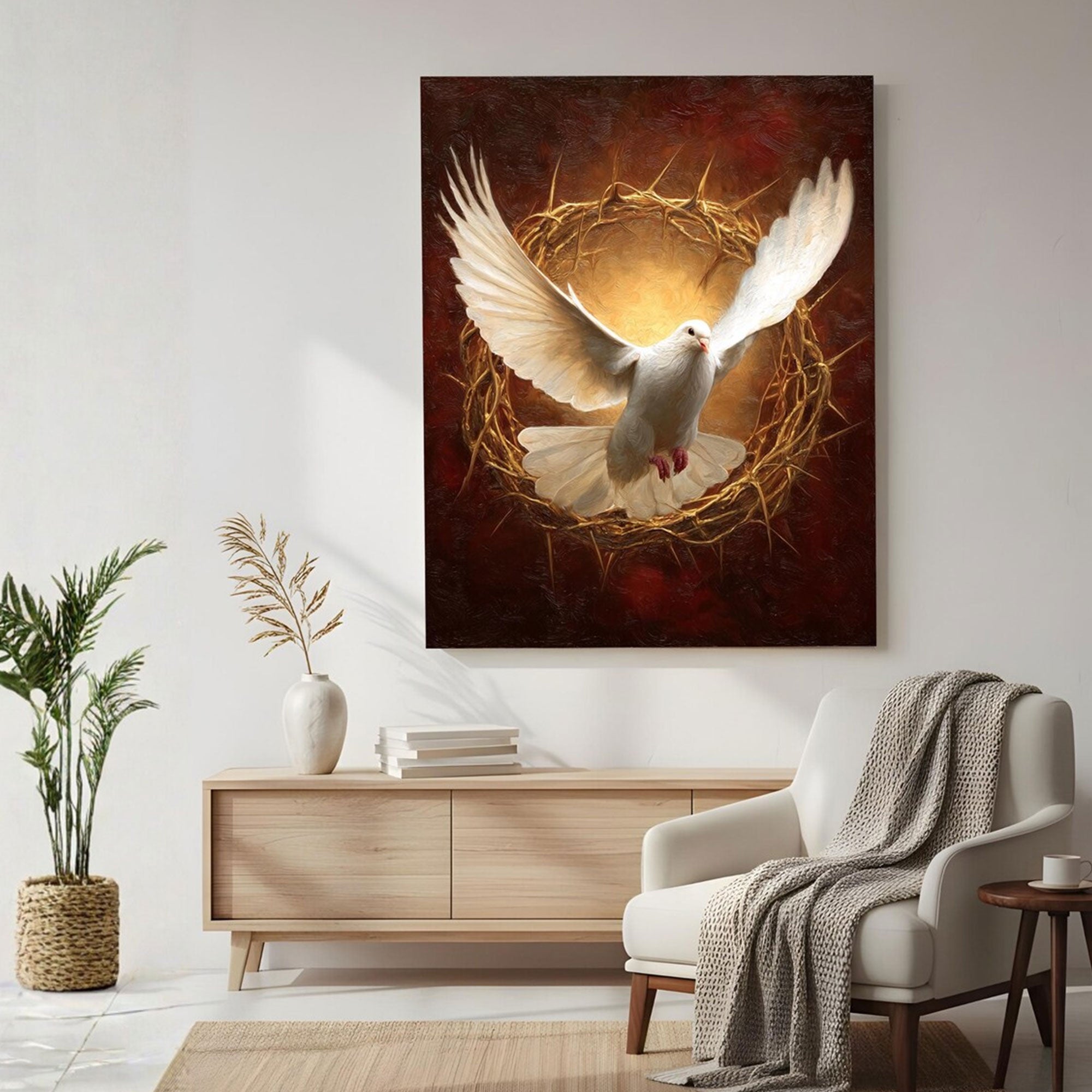 White Dove Canvas Wall Art, Symbol of Peace and Spiritual Faith, Elegant Christian Home Decor for Living Room, Prayer Room or Bedroom