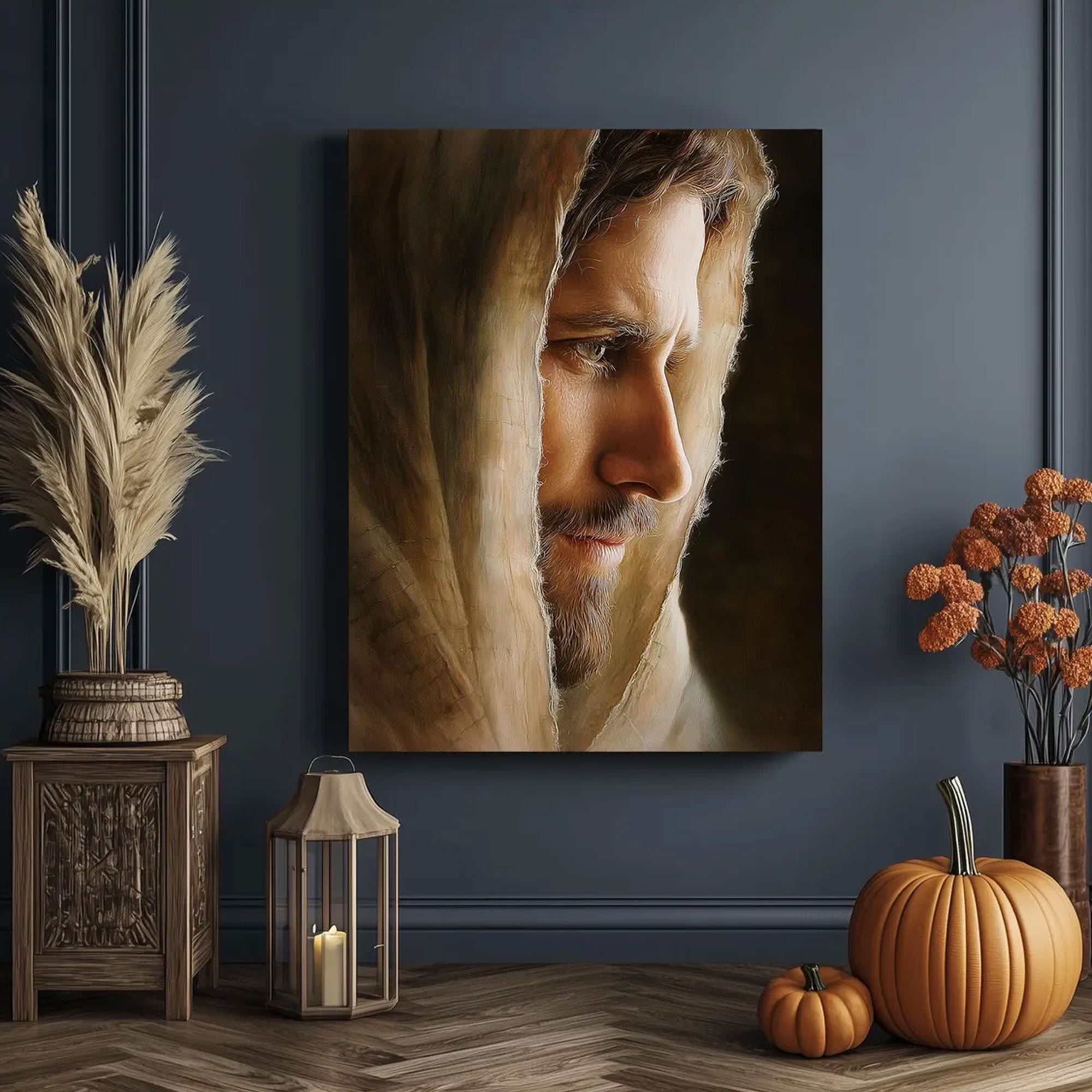 Jesus Christ Face Portrait Canvas Wall Art, Warm Light Christian Decor, Sacred Religious Artwork, Inspirational Faith Home Decor, Spiritual Gift