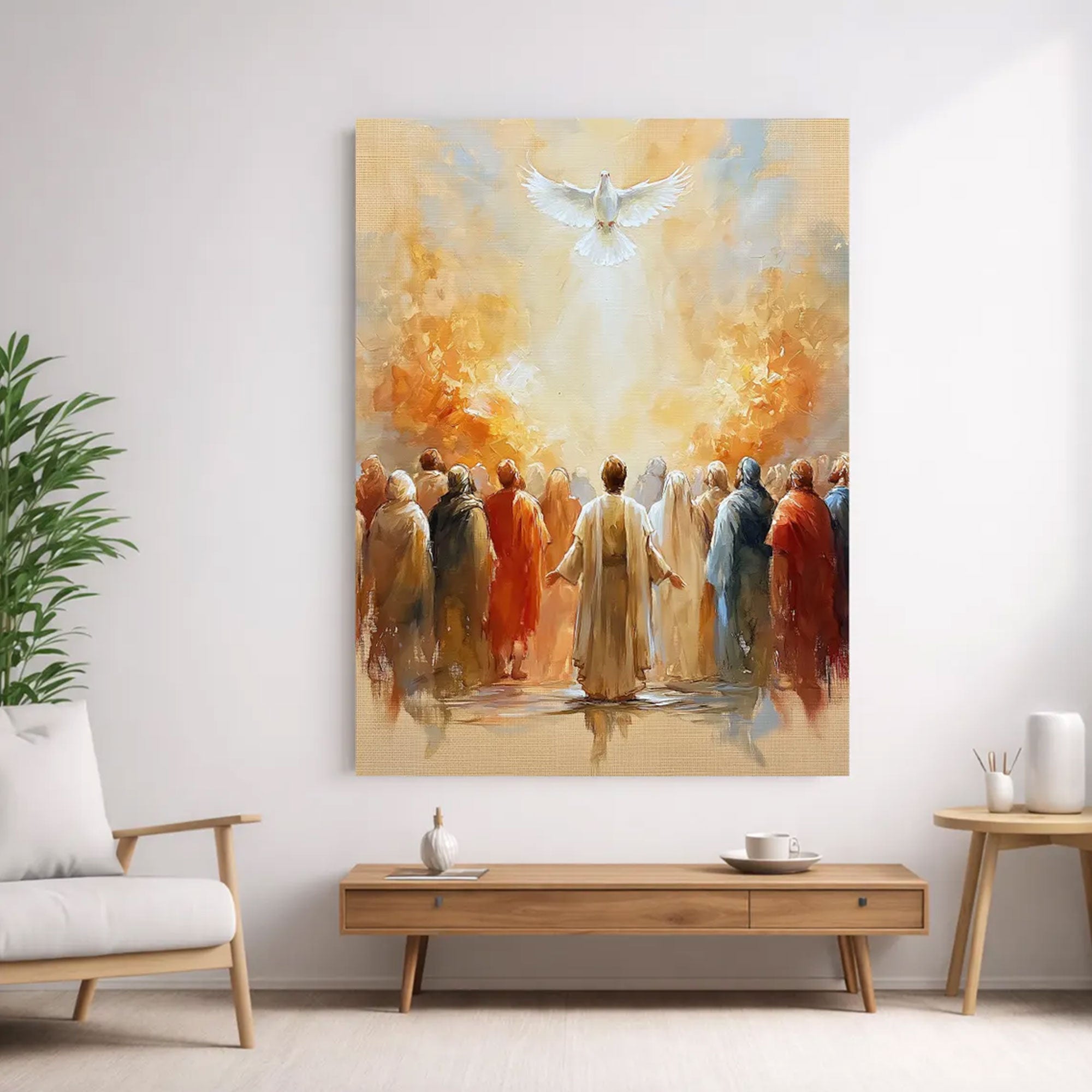 Pentecost Holy Spirit Canvas Print, Dove Christian Wall Art, Biblical Fire Faith Decor