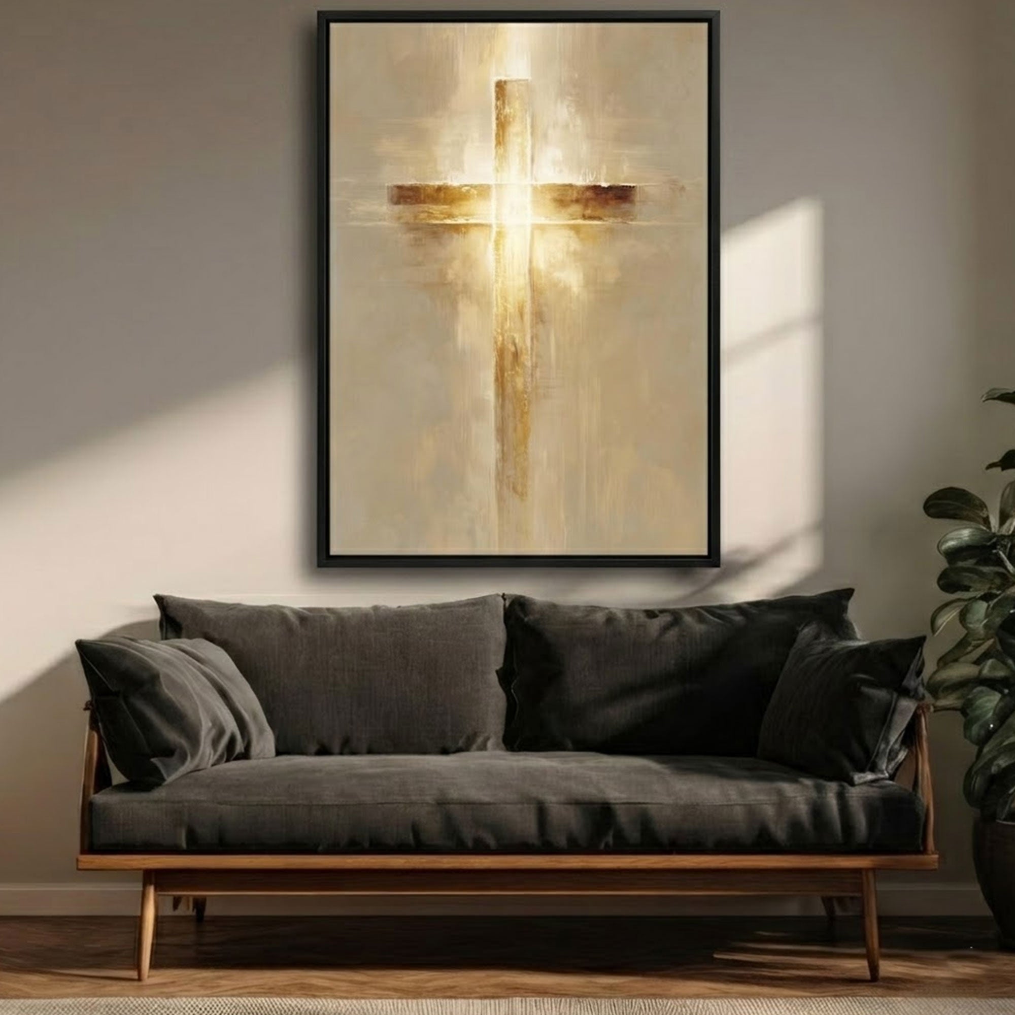Golden Glow Cross Canvas Print, Abstract Christian Wall Art, Symbol of Faith and Divine Light, Modern Religious Decor, Inspirational Spiritual Gift