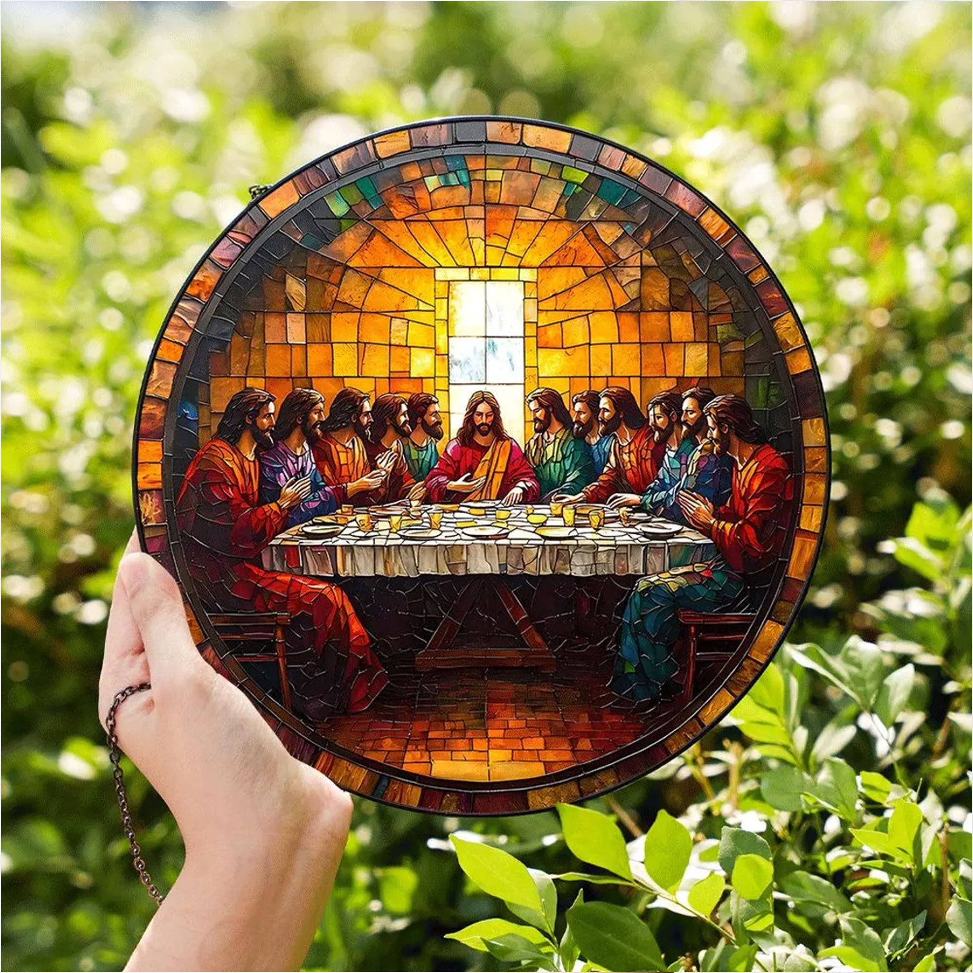 Last Supper Stained Glass Suncatcher, Christian Window Hanging Decor, Jesus Religious Wall Art, Faith Gift