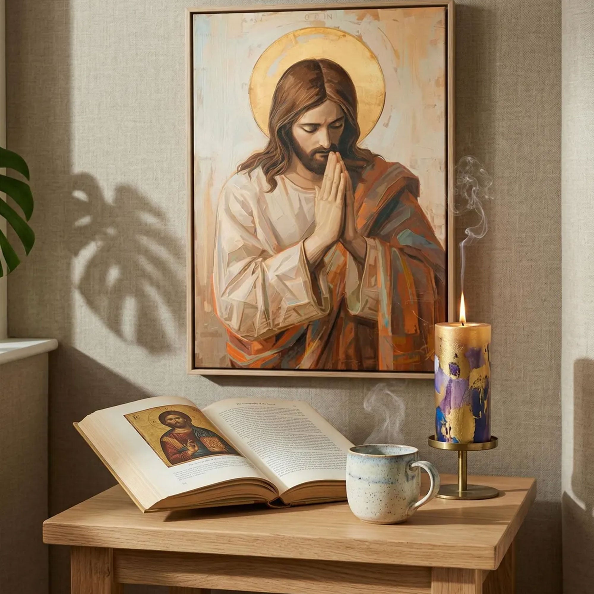 Jesus Praying Canvas Wall Art, Christian Decor, Catholic Prayer Room Bedroom Decoration