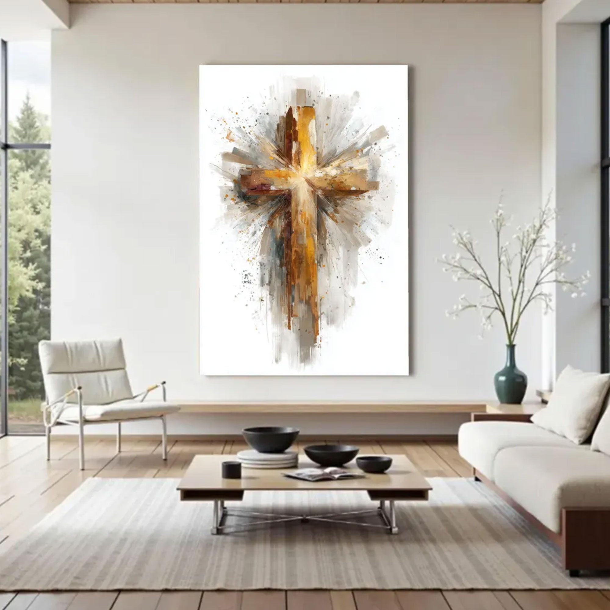 Abstract Cross Canvas Print, Large Christian Wall Art, Oversized Statement Piece, Modern Faith Home Decor, Ready to Hang Inspirational Gift