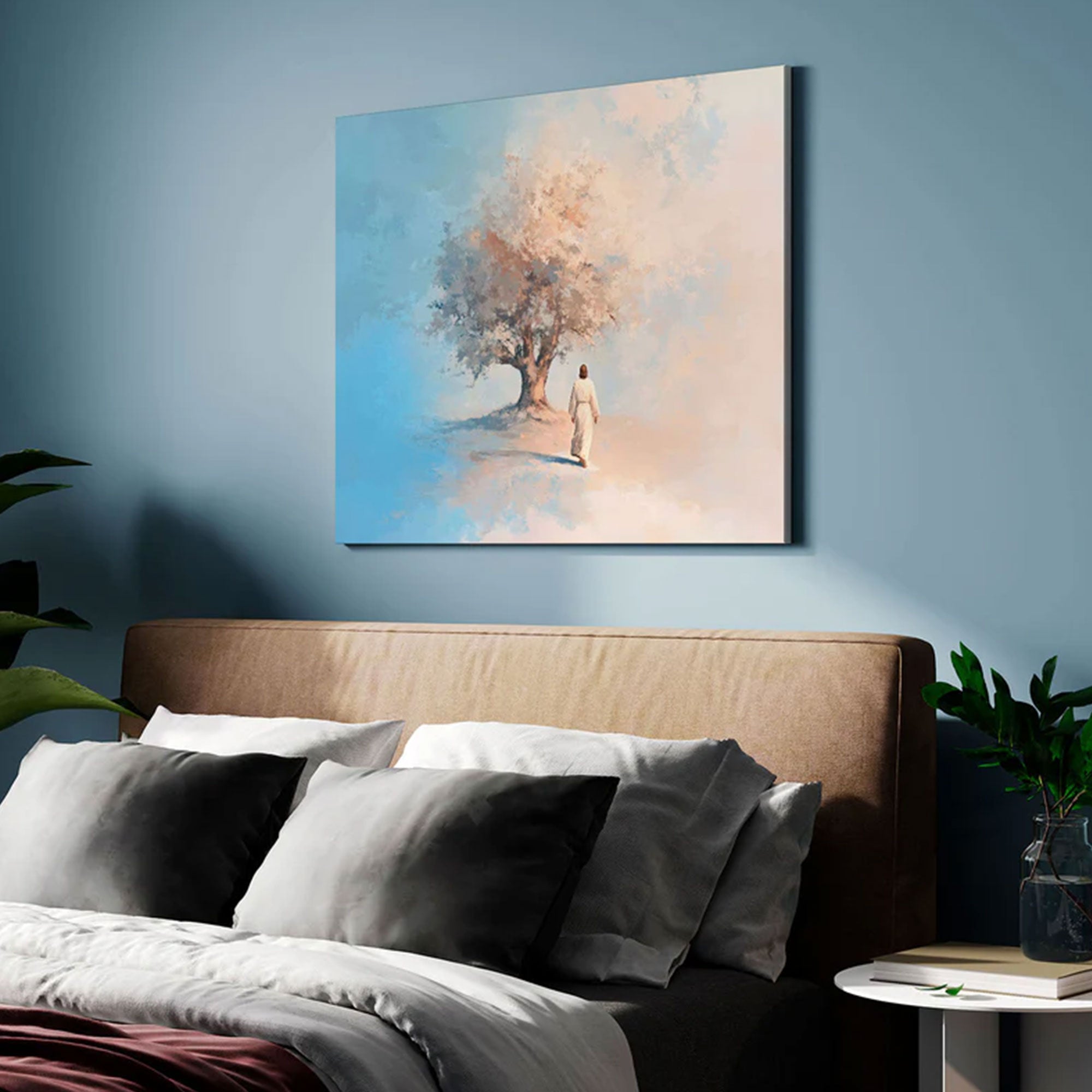 Jesus and the Tree of Faith Canvas Print, Christian Spiritual Wall Art, Sacred Religious Painting, Inspirational Faith Decor