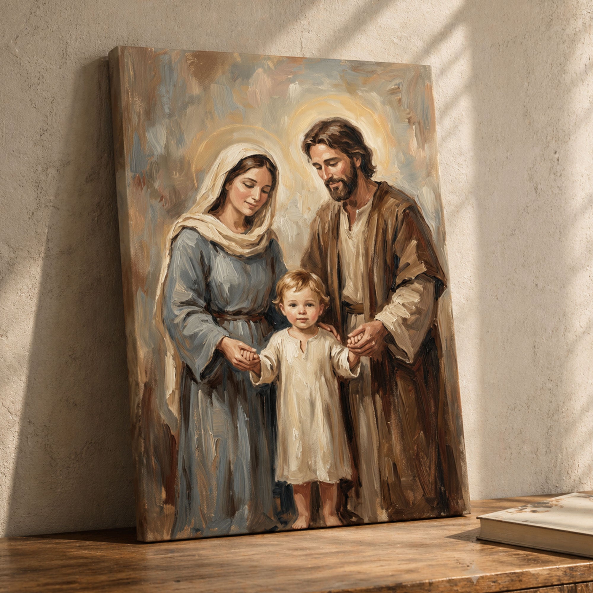 Holy Family Canvas Print, Jesus Mary Joseph Wall Art, Christian Family Decor, Sacred Religious Painting, Faith Home Gift