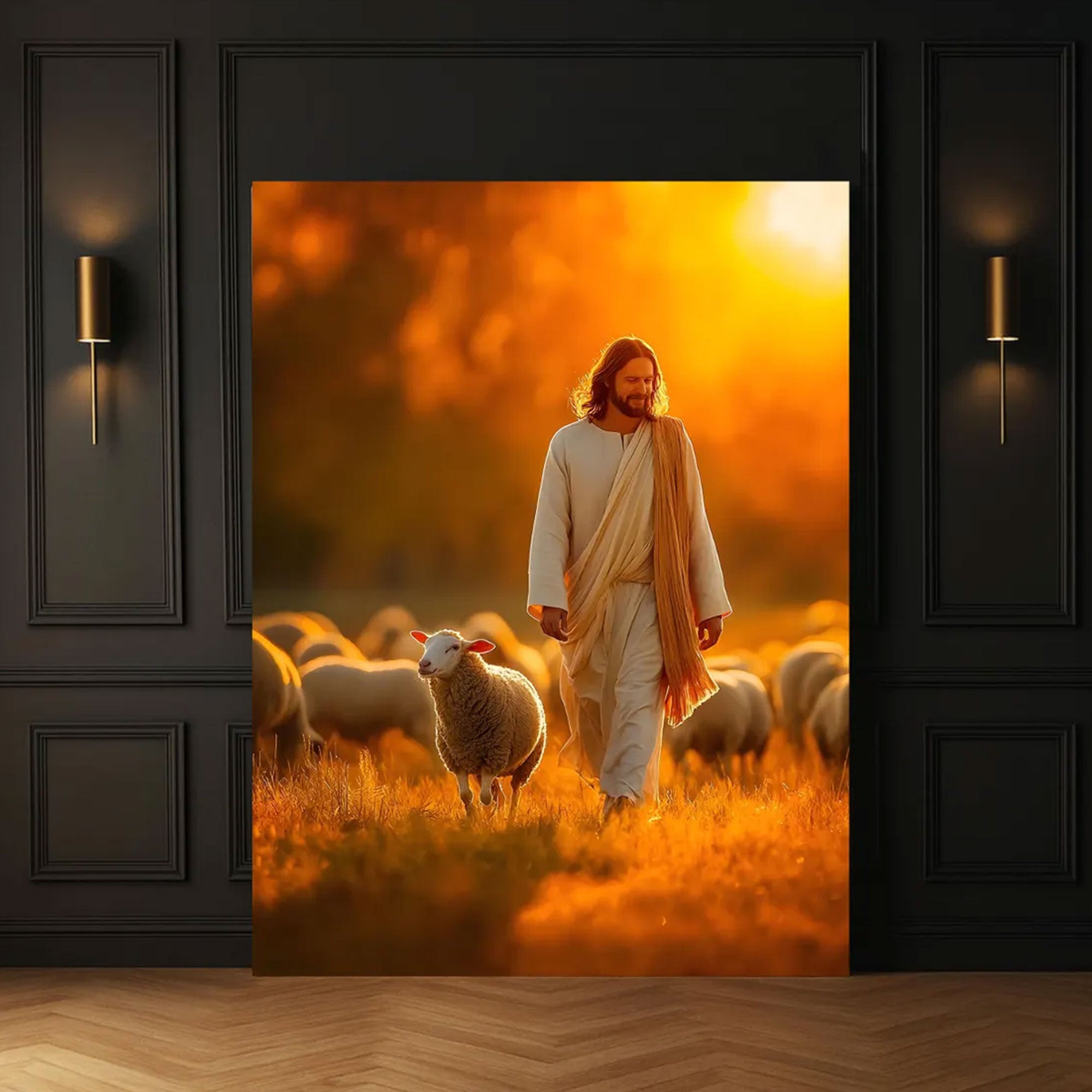 Jesus Good Shepherd Canvas Print, Sunset Christian Wall Art, Faith Inspired Shepherd Artwork, Spiritual Home Decor