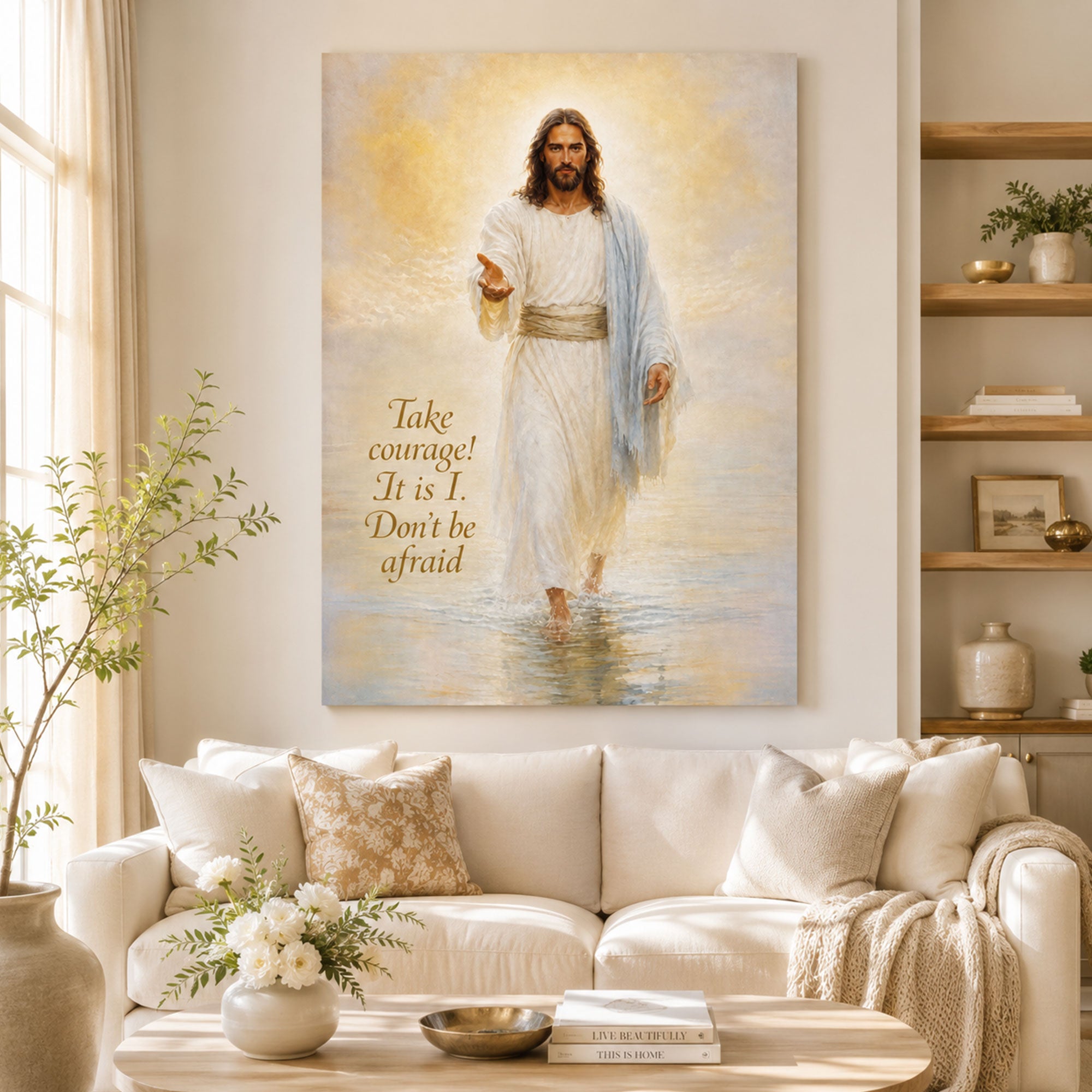 Fear Not Jesus Walking on Water Canvas Art, Spiritual Christian Home Decor, Biblical Encouragement Artwork
