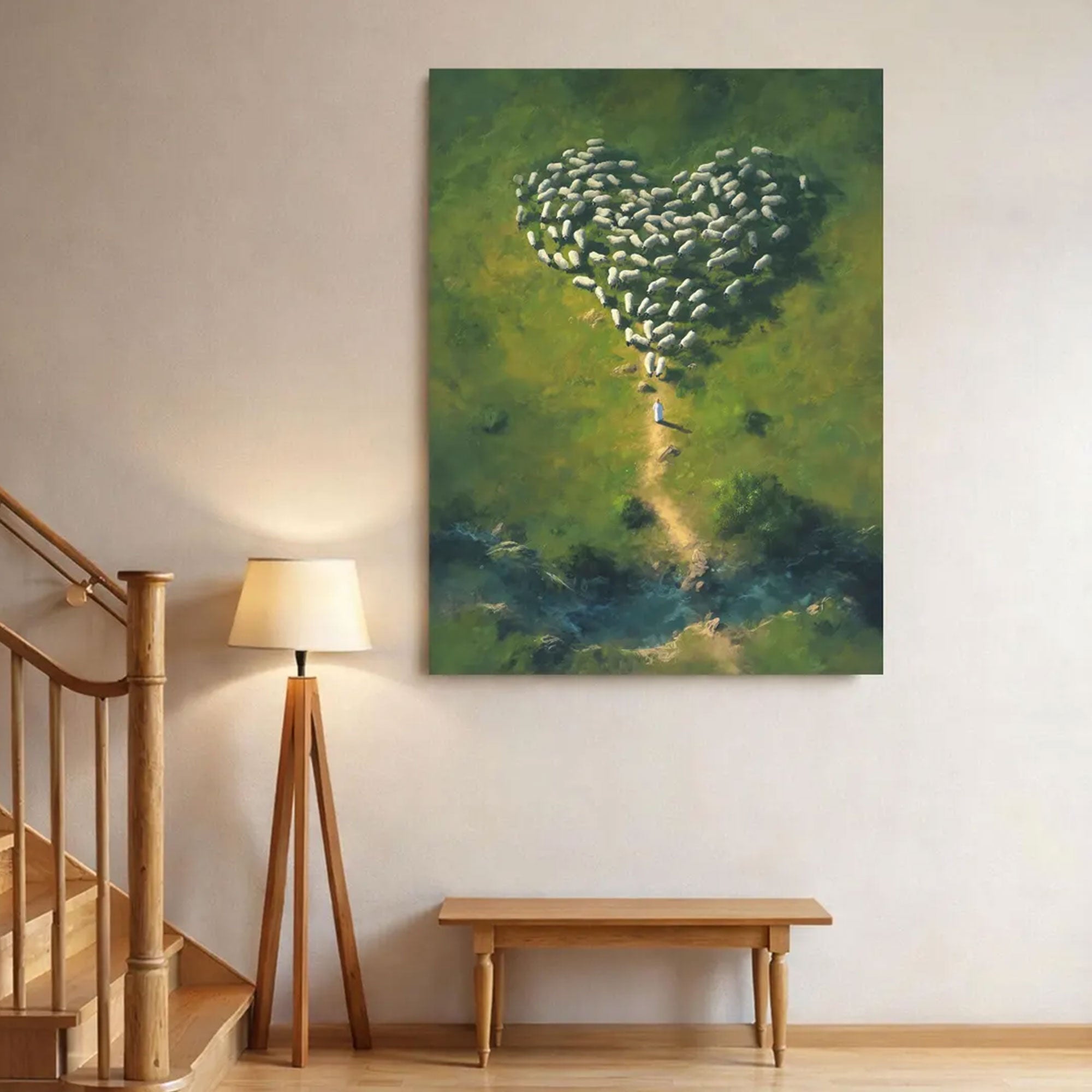 Jesus Shepherd Heart Flock Canvas Print, Christian Wall Art, Religious Faith Decor
