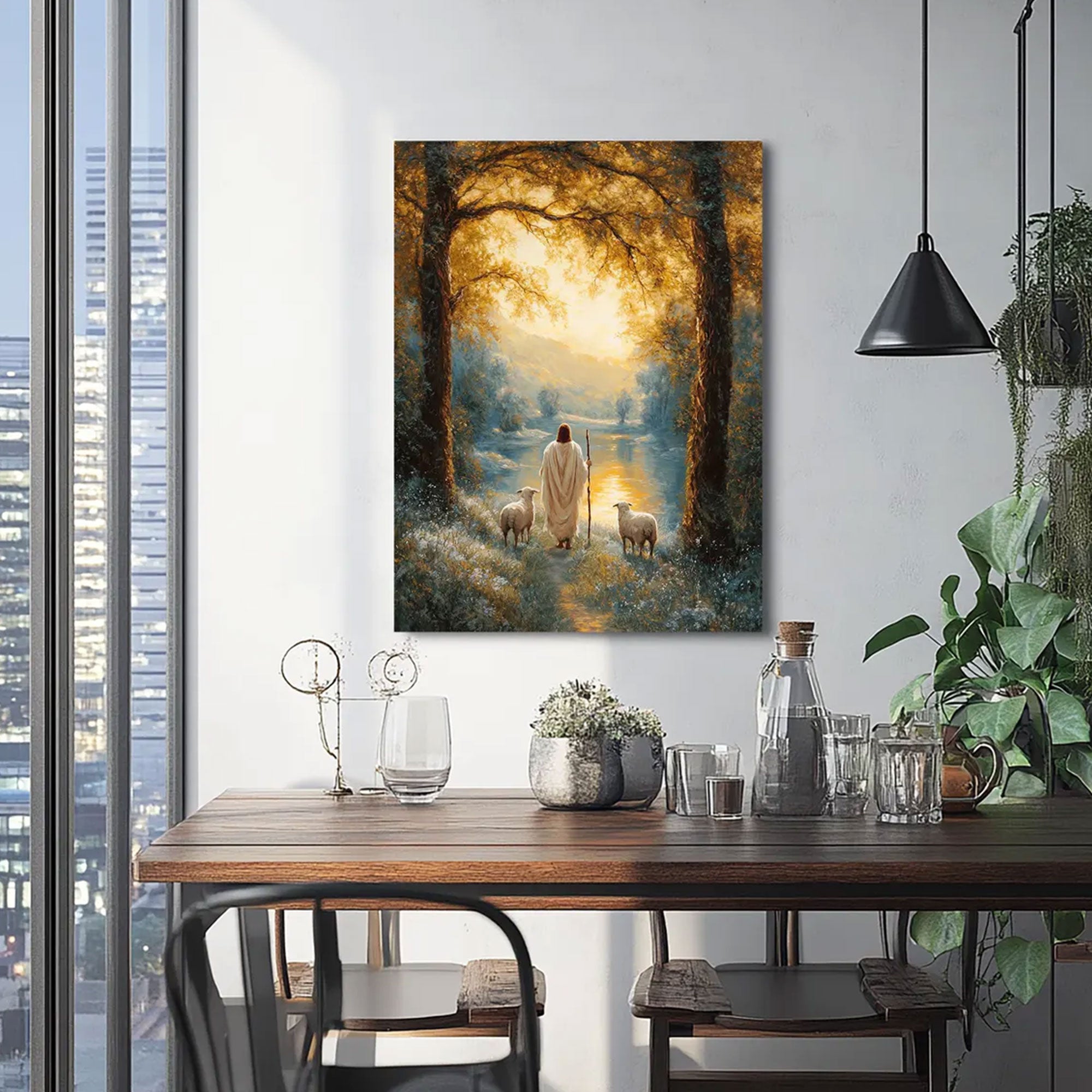 Jesus the Good Shepherd Canvas Art, Christian Faith Wall Decor, Peaceful Religious Home Artwork