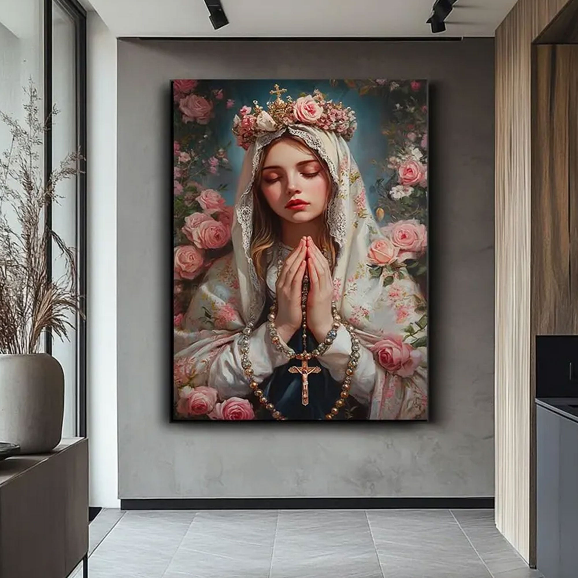 Virgin Mary Canvas Wall Art, Christian Religious Print, Sacred Serene Home Decor