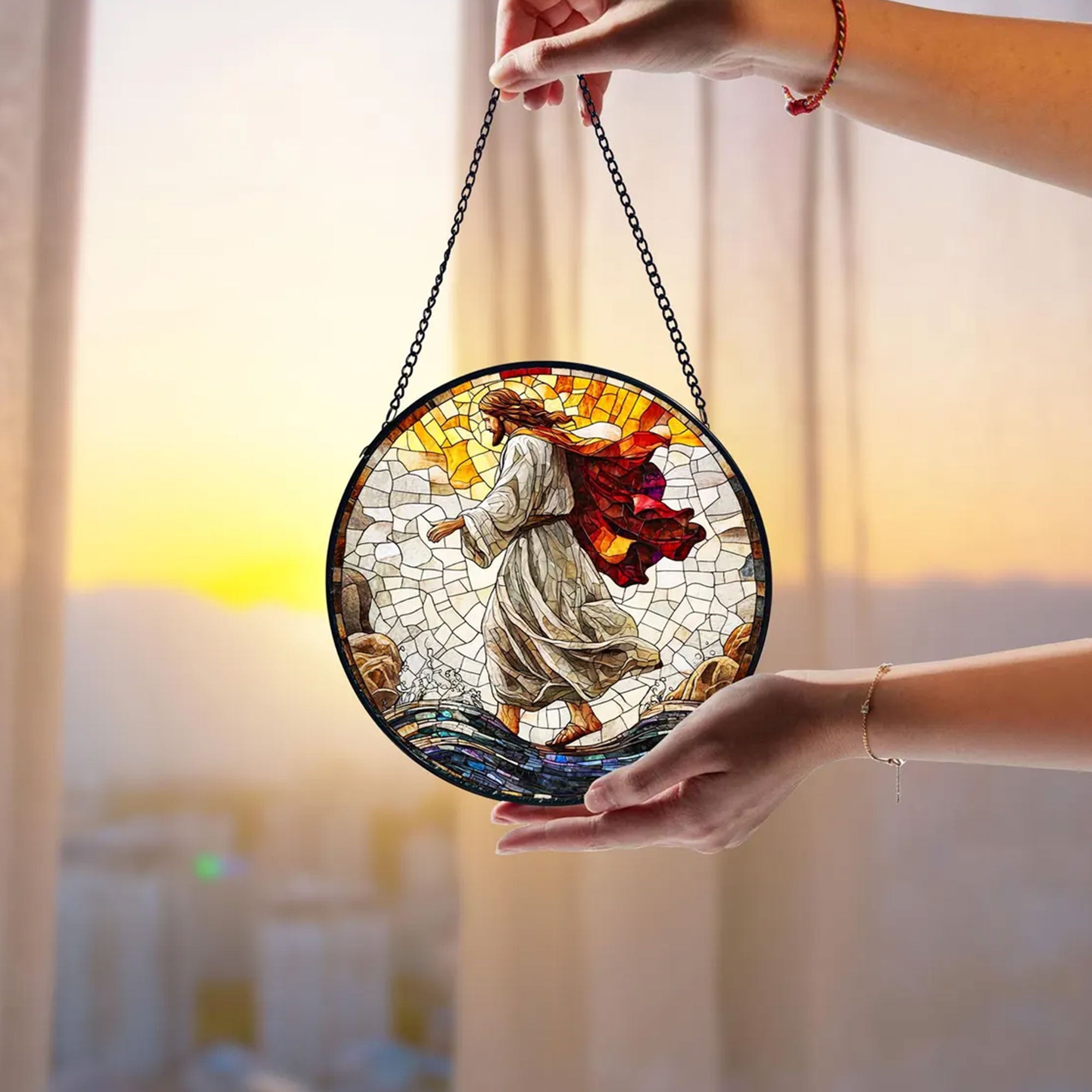 Jesus Stained Glass Suncatcher, Christian Window Hanging Decor, Religious Faith Gift, Spiritual Home Ornament