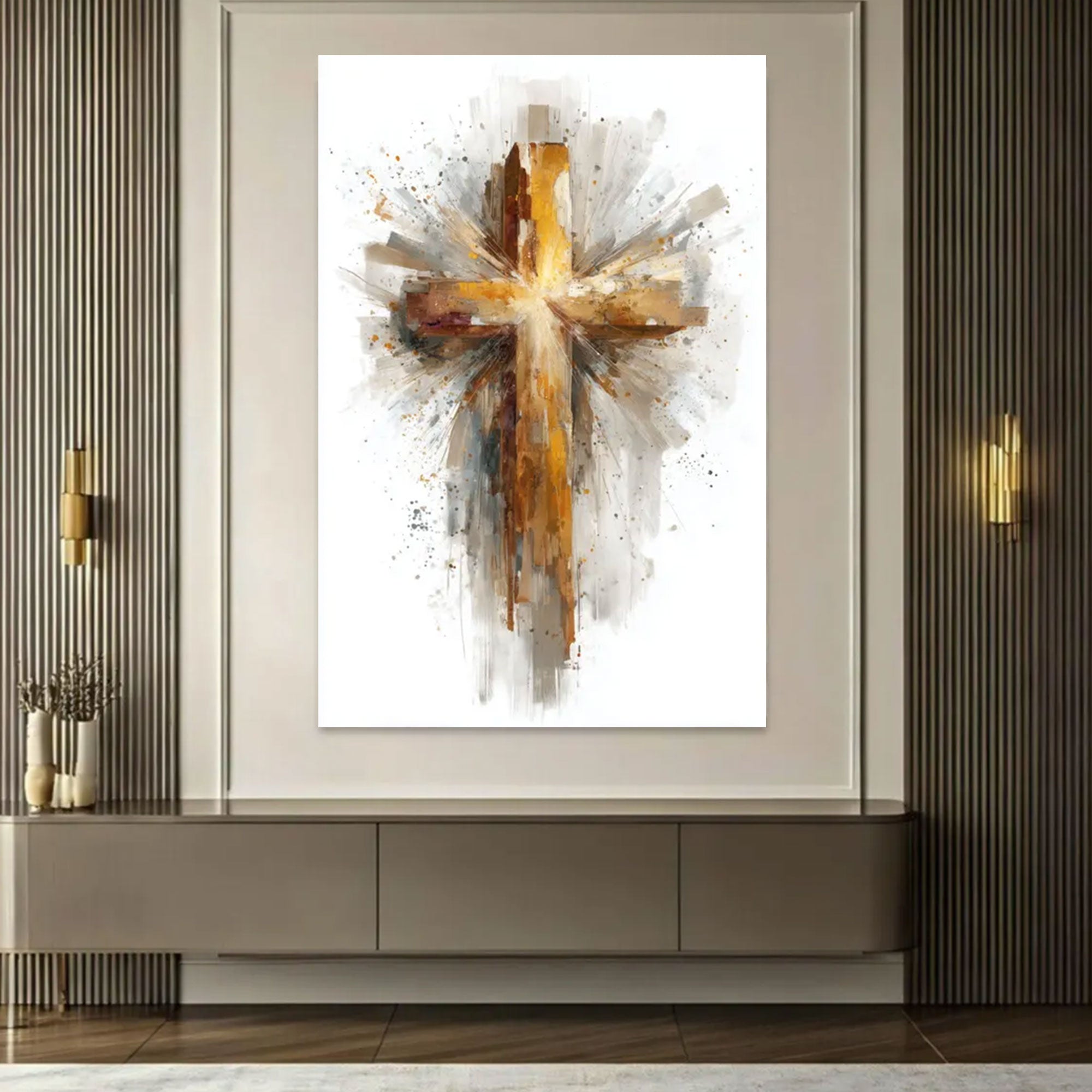 Abstract Cross Canvas Print, Large Christian Wall Art, Oversized Statement Piece, Modern Faith Home Decor, Ready to Hang Inspirational Gift