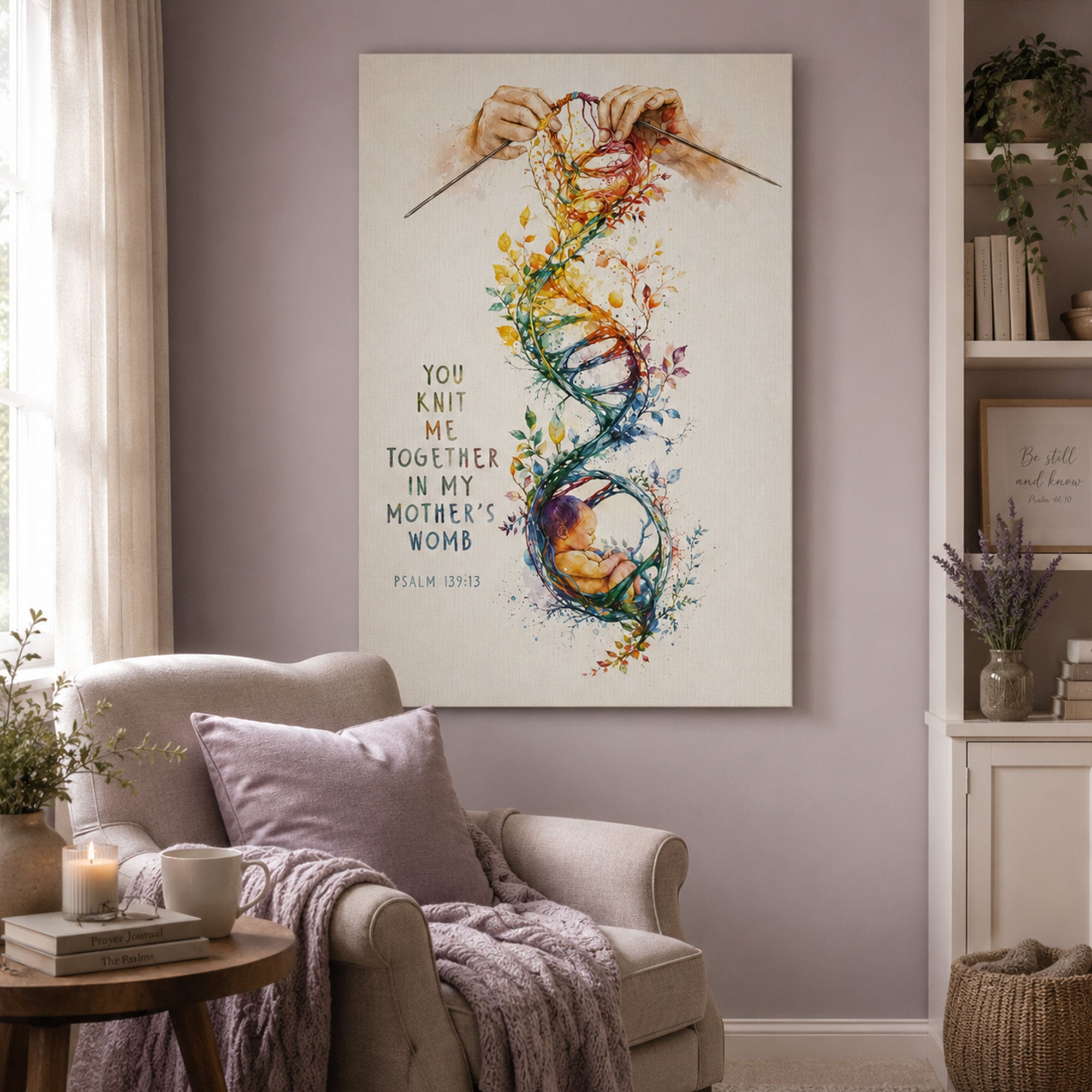“You Knit Me Together in My Mother’s Womb” Psalm Canvas Print, Christian Scripture Wall Art, Faith Inspired Nursery Decor