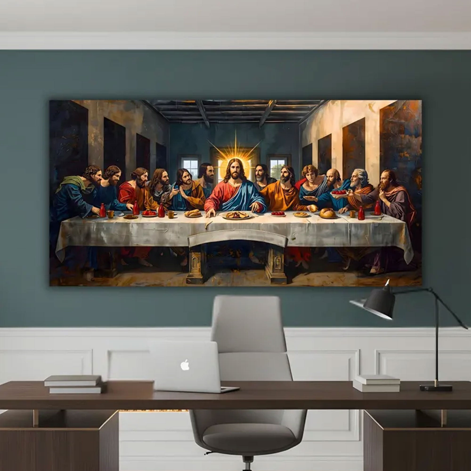 Last Supper Wall Art for Living Room, Modern Christian Jesus Canvas Print, Catholic Panoramic Religious Decor