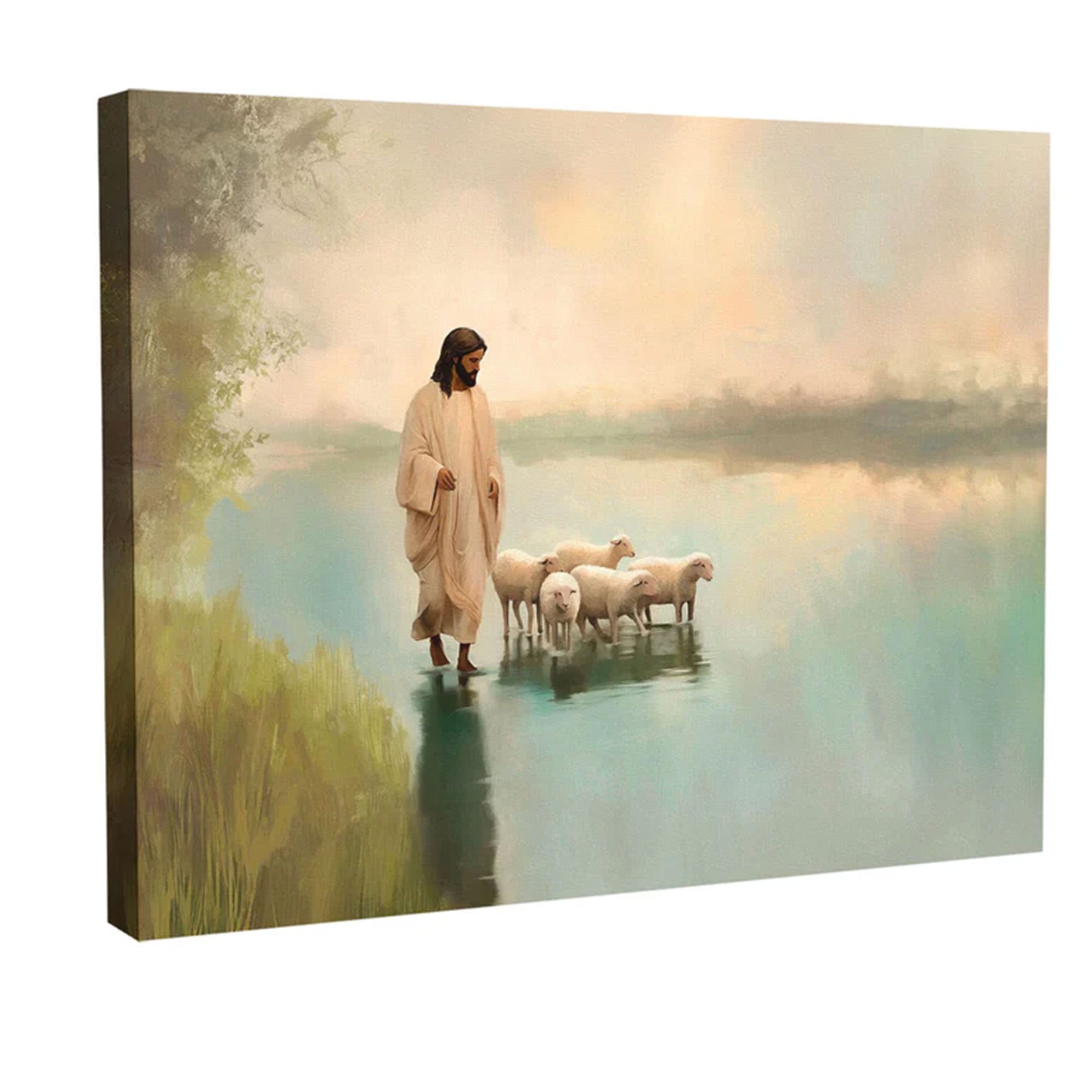 Jesus and the Flock Canvas Print, Minimalist Christian Wall Art, Inspirational Faith Decor, Good Shepherd Artwork