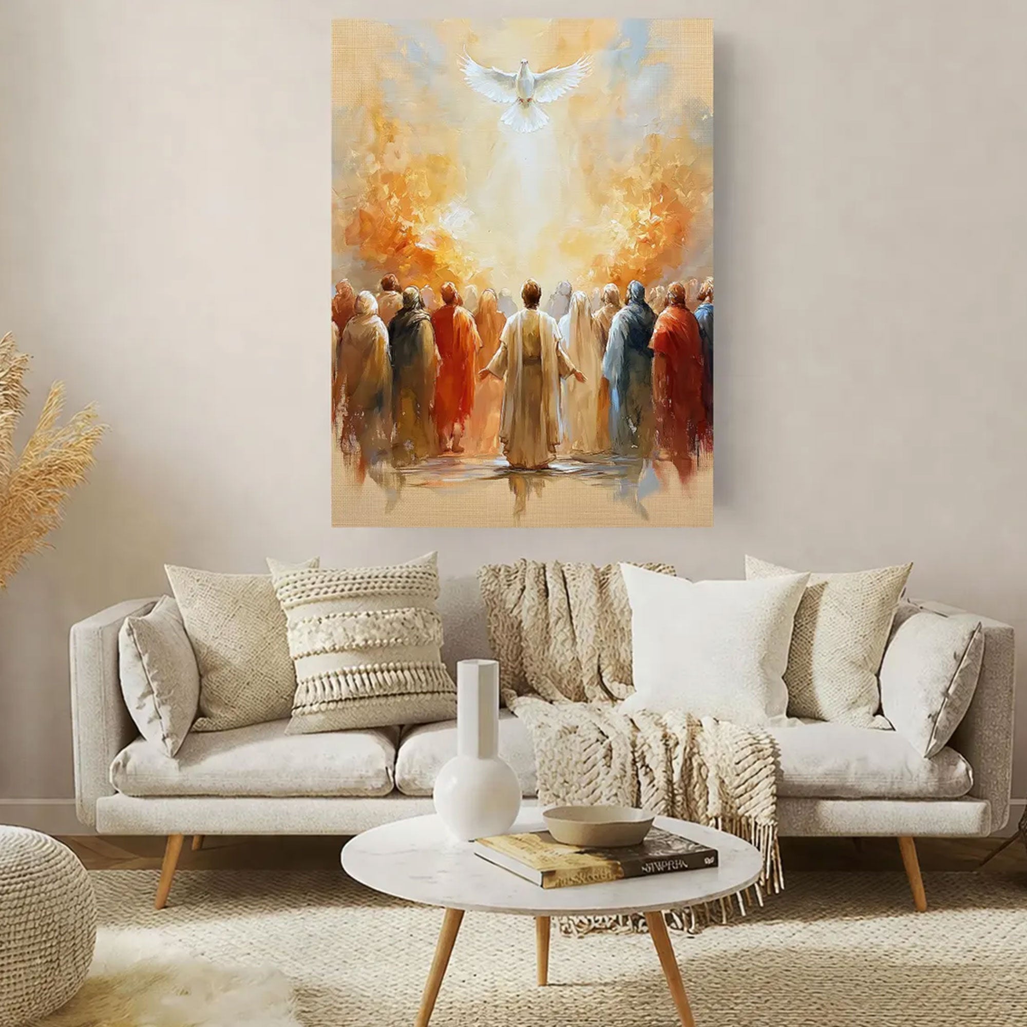 Pentecost Holy Spirit Canvas Print, Dove Christian Wall Art, Biblical Fire Faith Decor