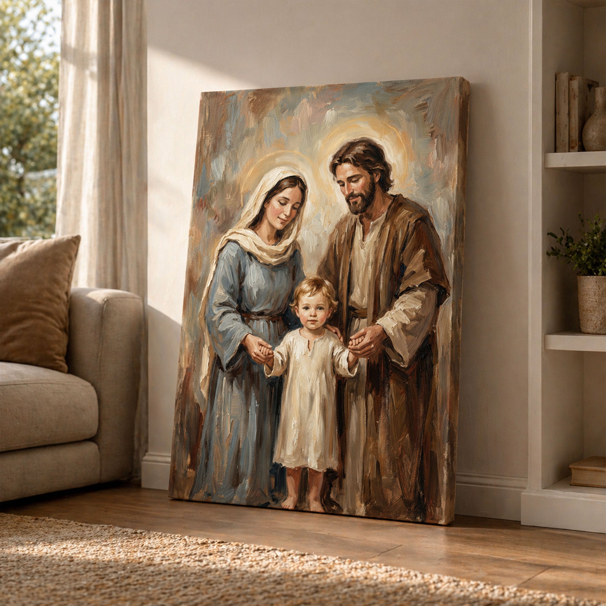 Holy Family Canvas Print, Jesus Mary Joseph Wall Art, Christian Family Decor, Sacred Religious Painting, Faith Home Gift