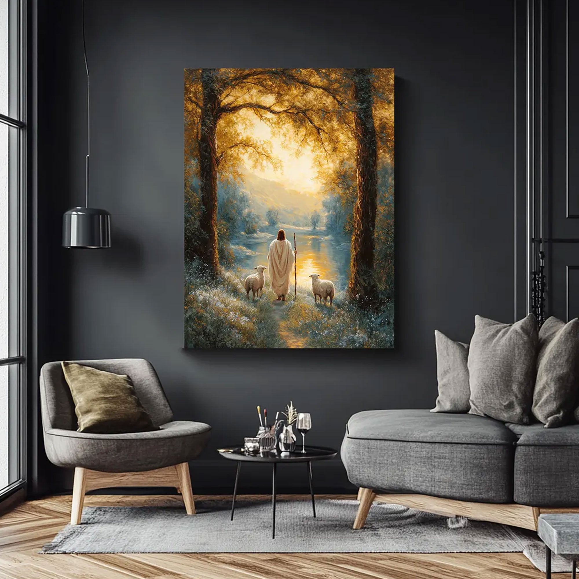 Jesus the Good Shepherd Canvas Art, Christian Faith Wall Decor, Peaceful Religious Home Artwork