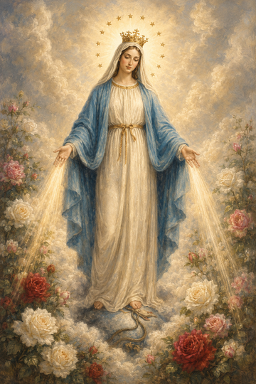 Our Lady of Grace Canvas Print, Virgin Mary with Rays of Grace, Catholic Home Decor